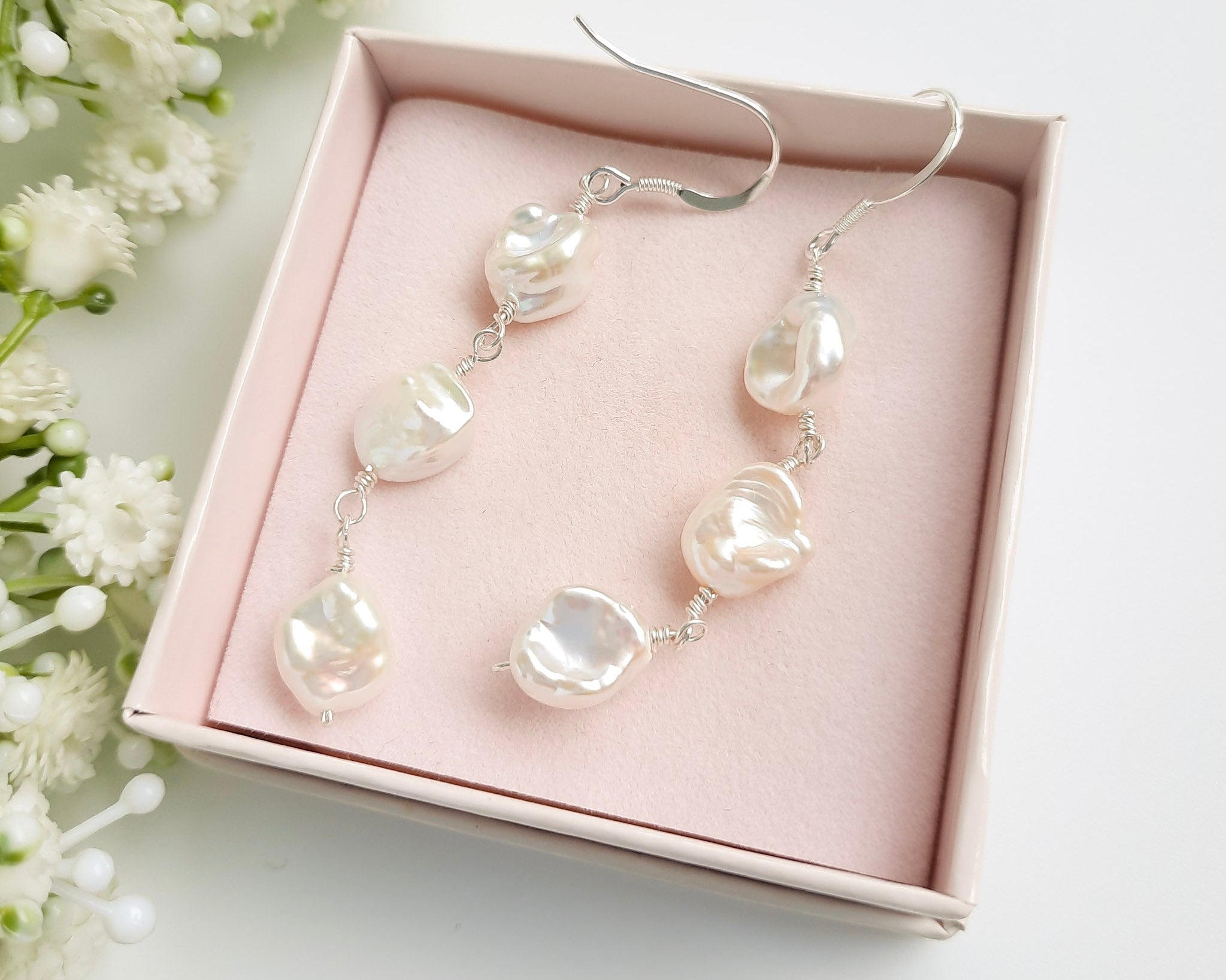 Silver Keshi Pearl earrings