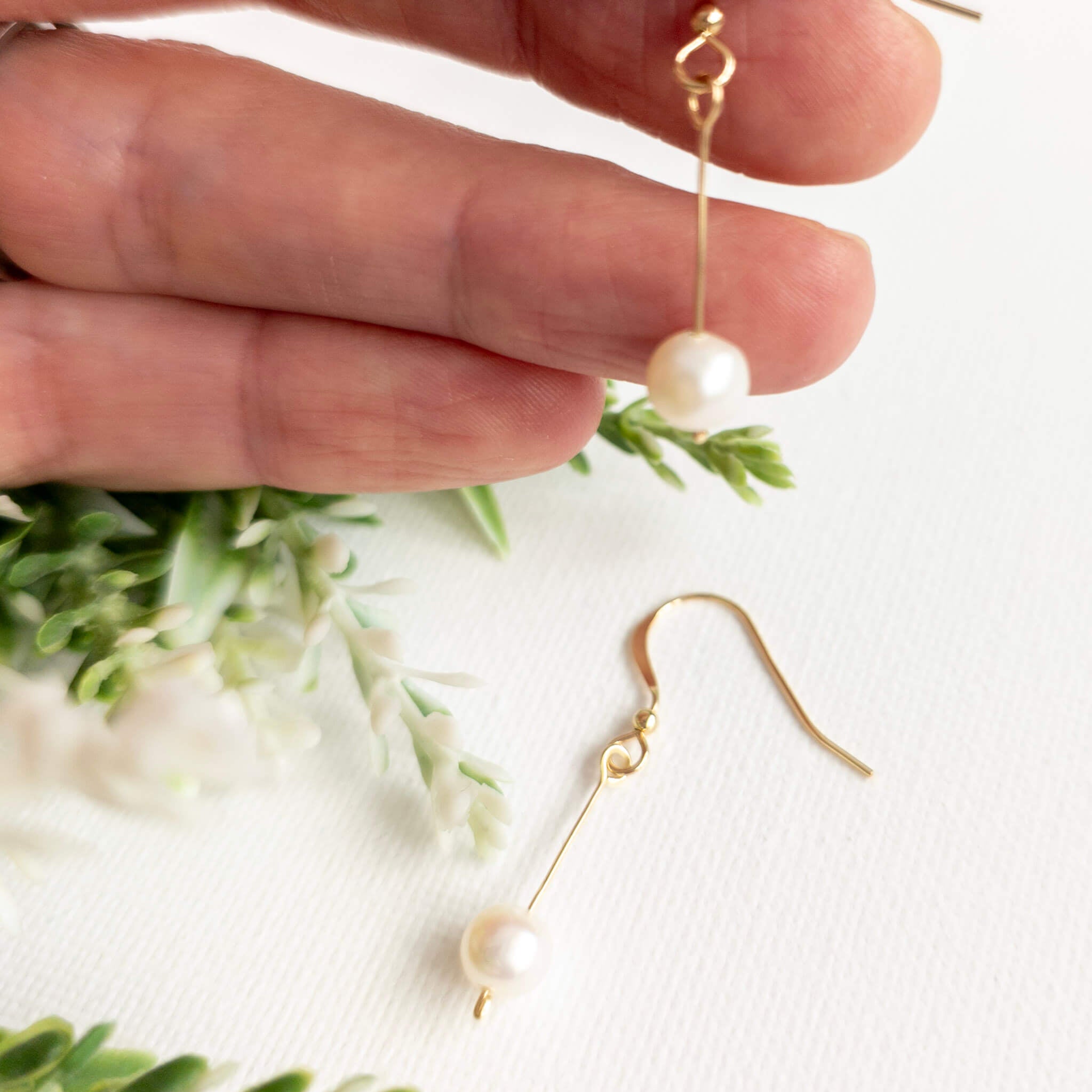 Contemporary Pearl & Gold Drop Earrings