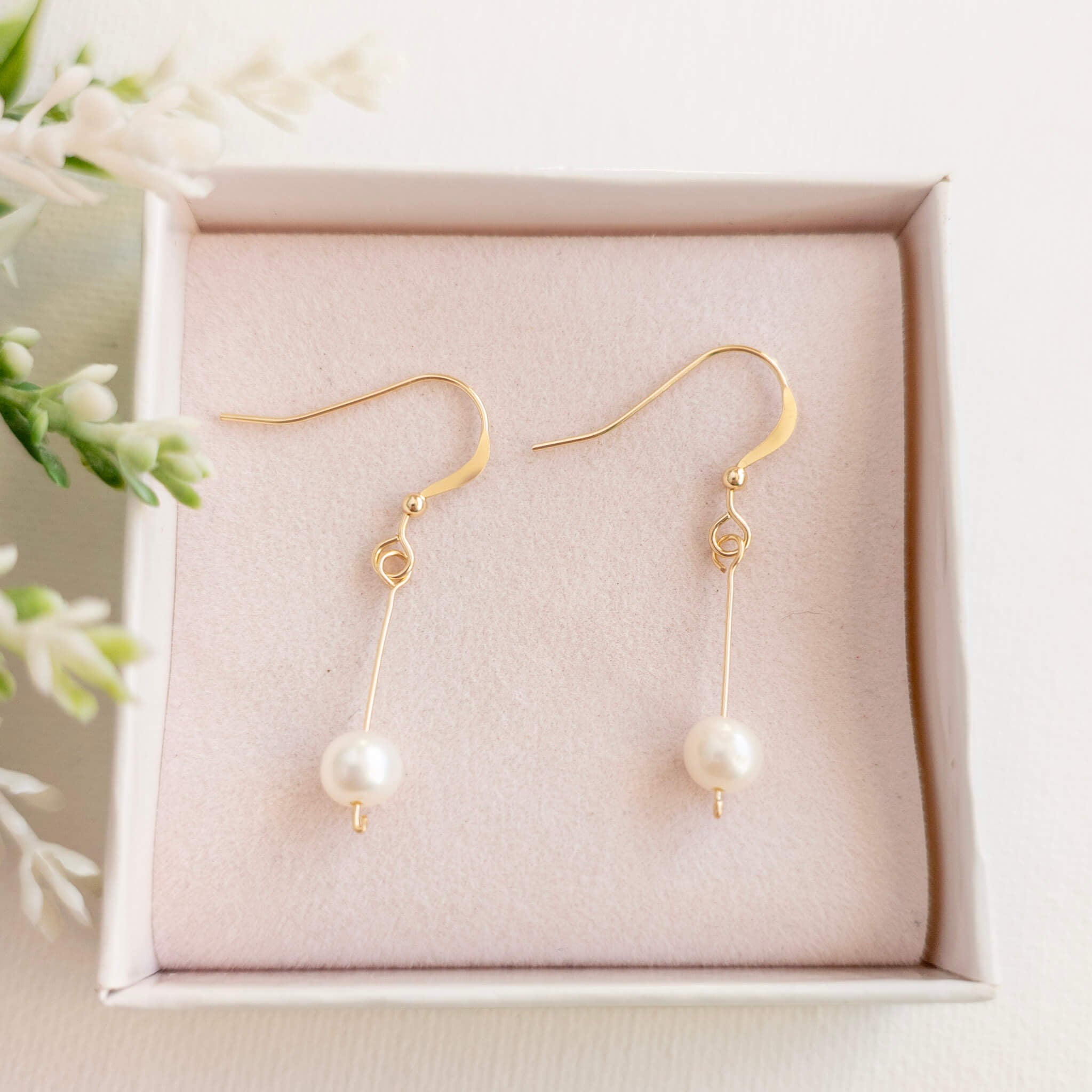 Contemporary Pearl & Gold Drop Earrings