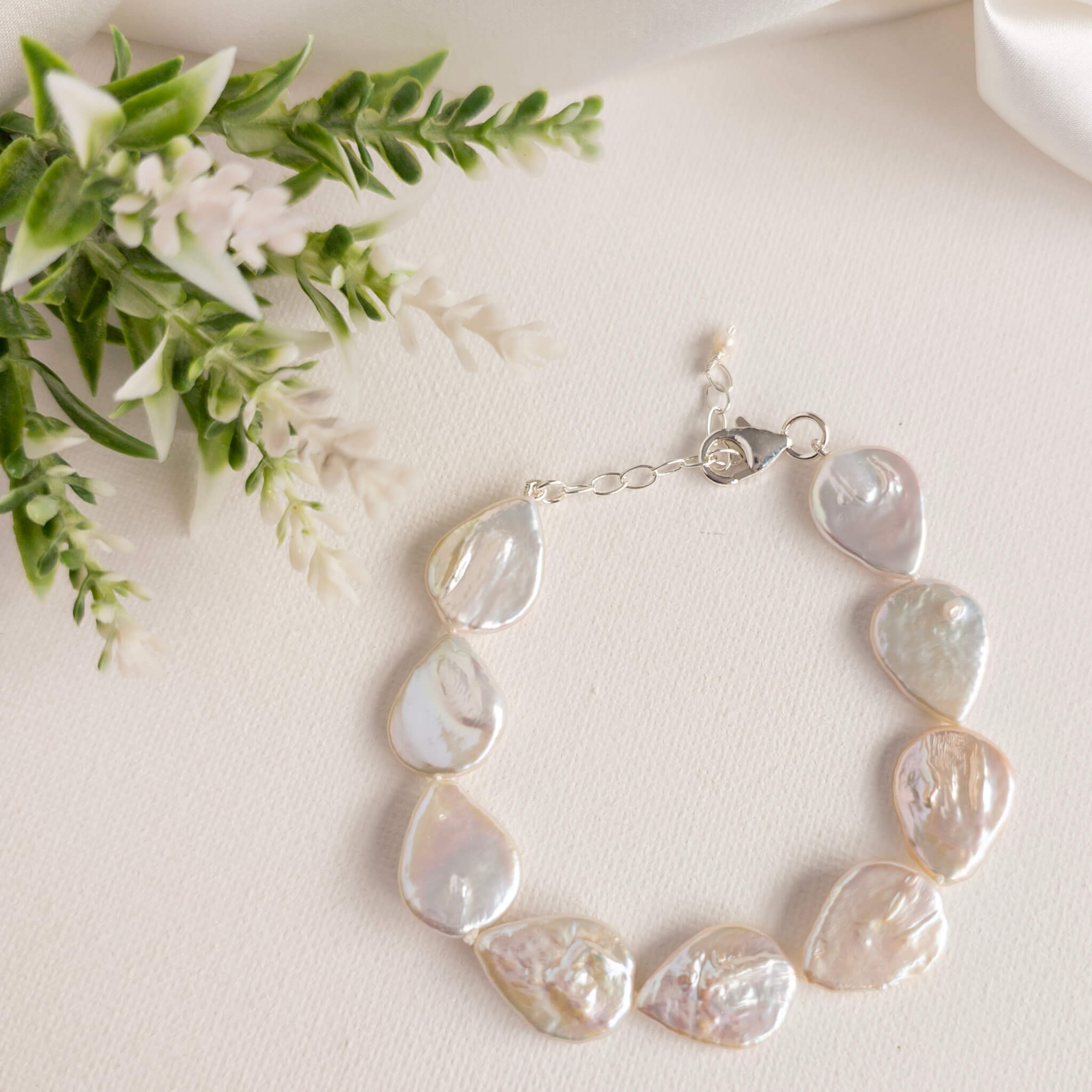 Flat Teardrop Pearl Bracelet