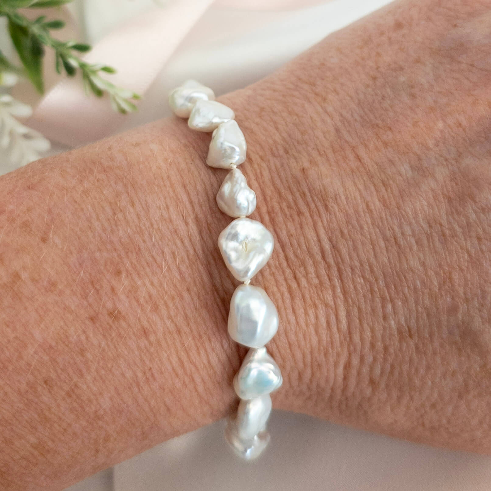 keshi pearl bracelet with silver pearls