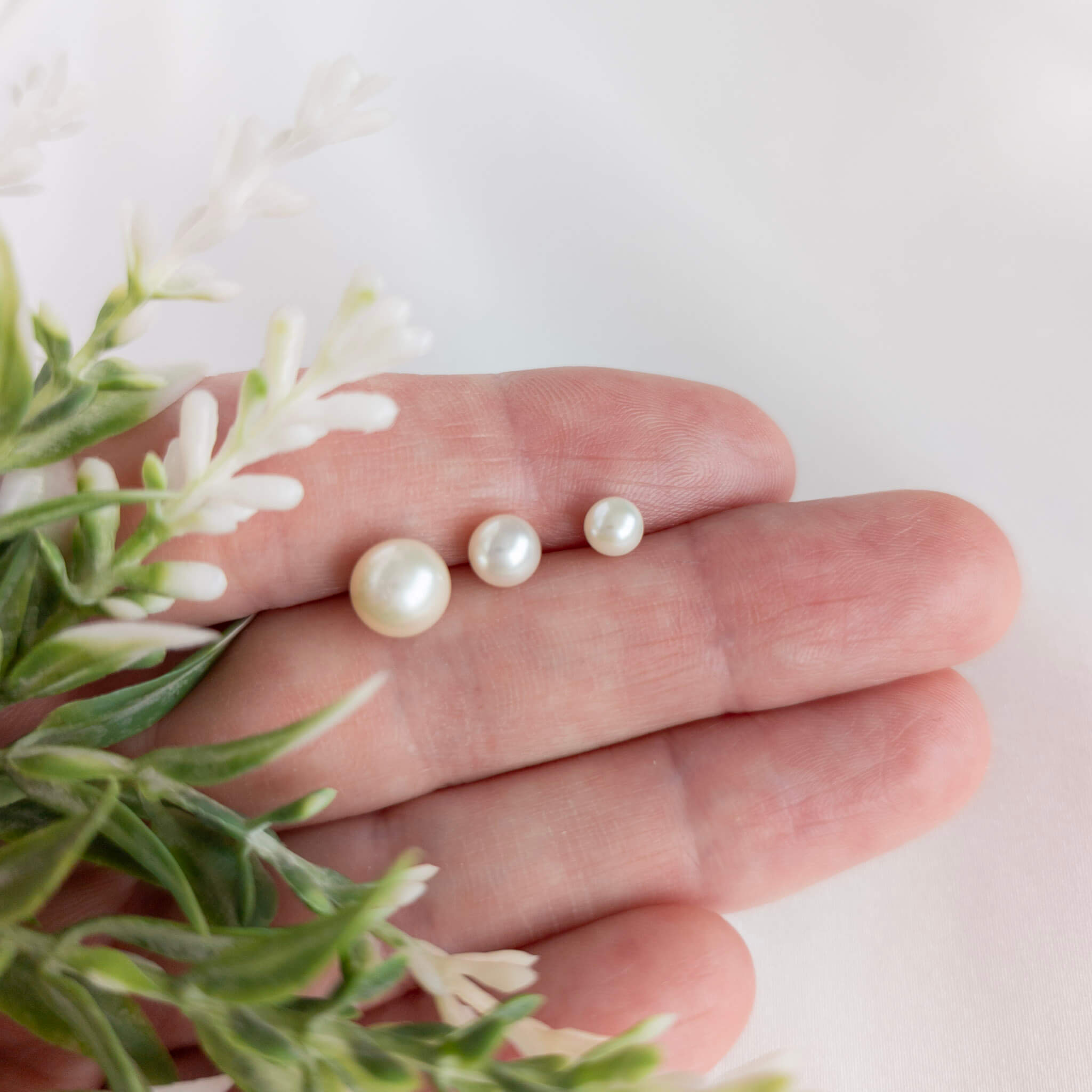 Pearl Stud earrings in small, medium and large sizes
