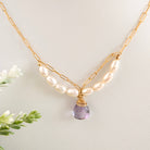 Pink amethyst and pearl pendant