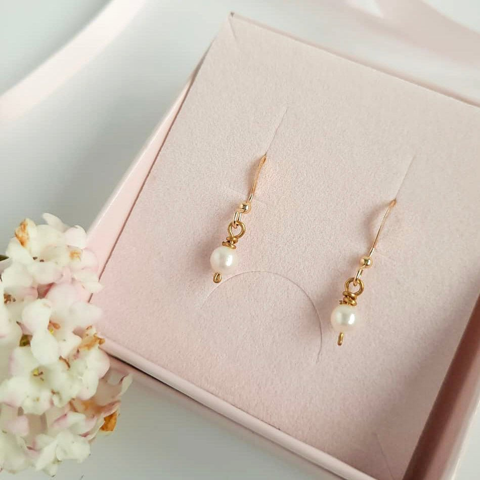Small Pearl Drop Earrings in gold