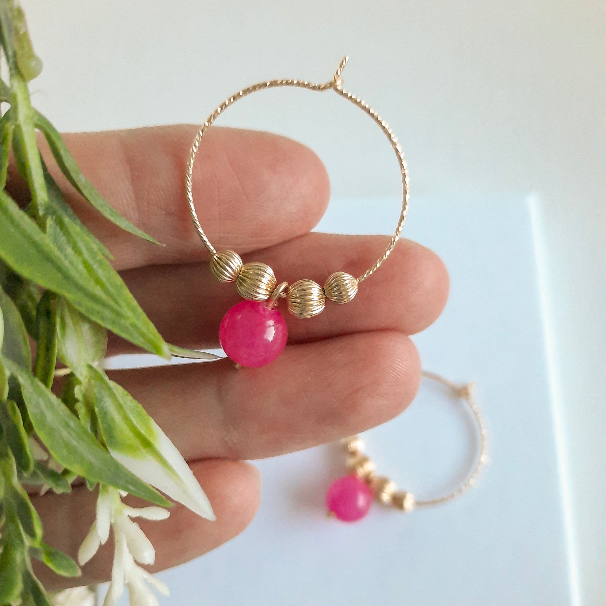 Gold & Pink Hoop Earrings