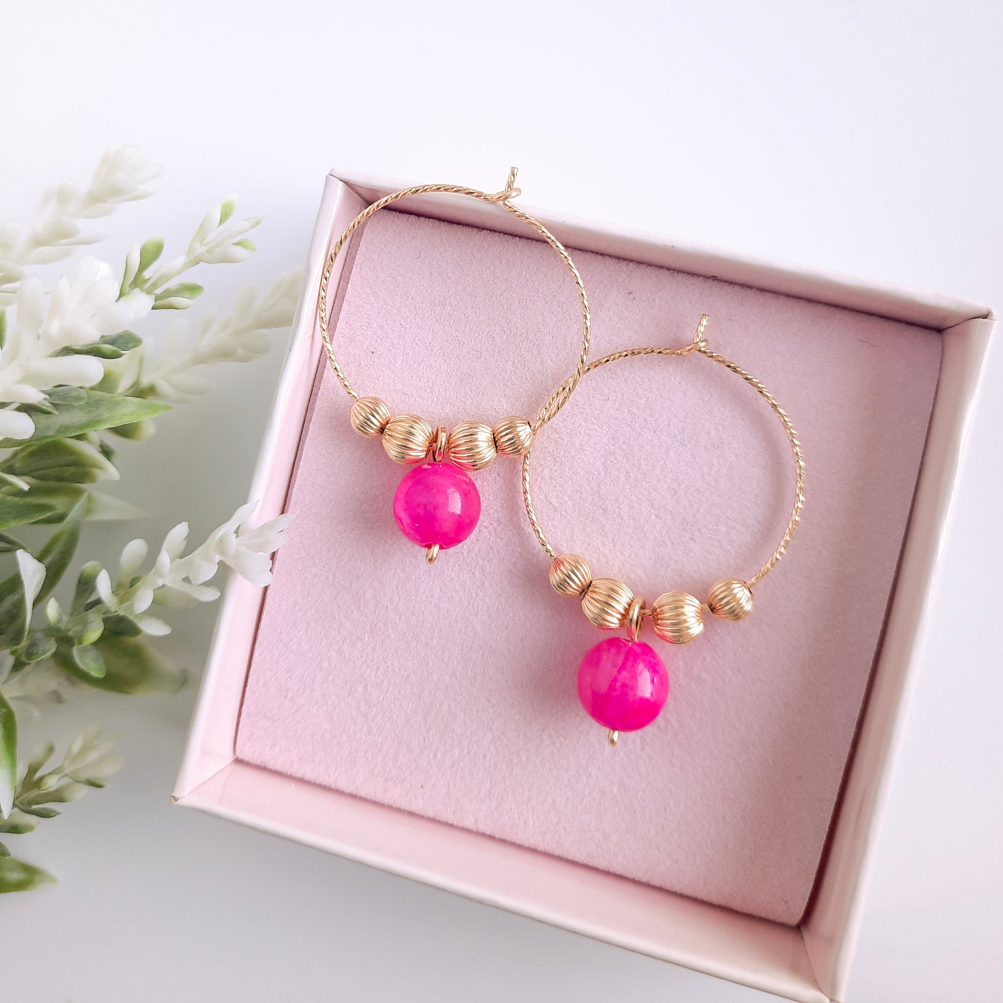 Gold & Pink Hoop Earrings