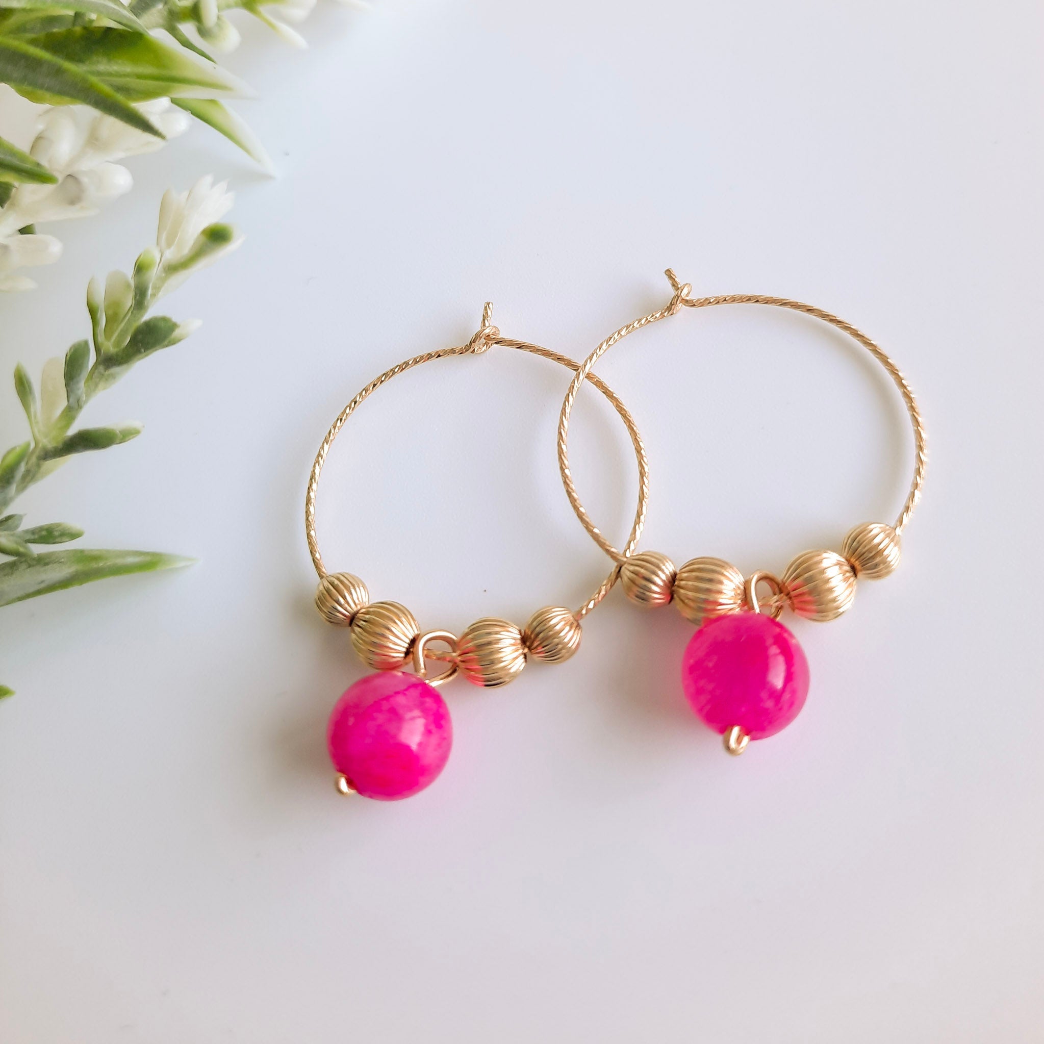 Gold & Pink Hoop Earrings