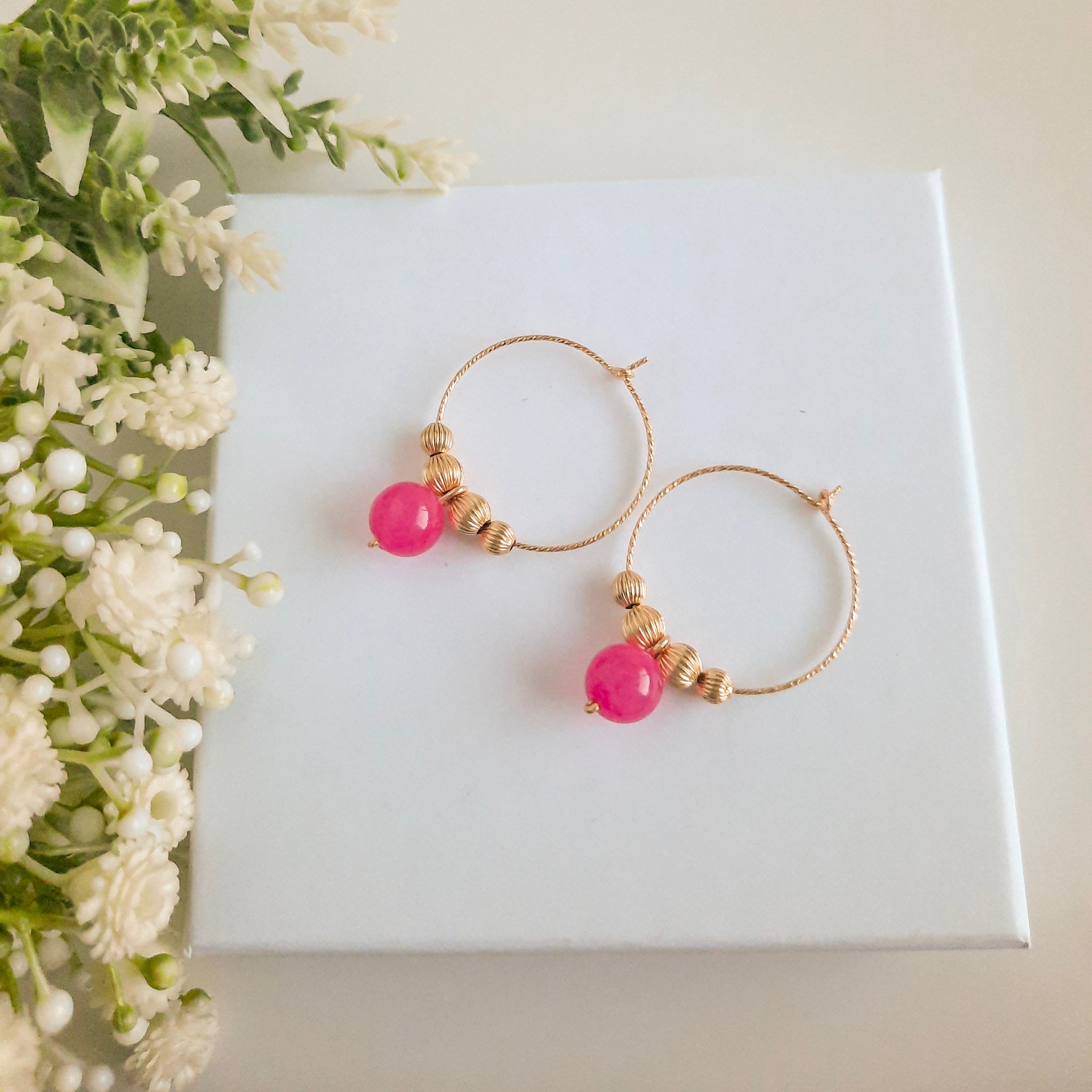 Gold & Pink Hoop Earrings