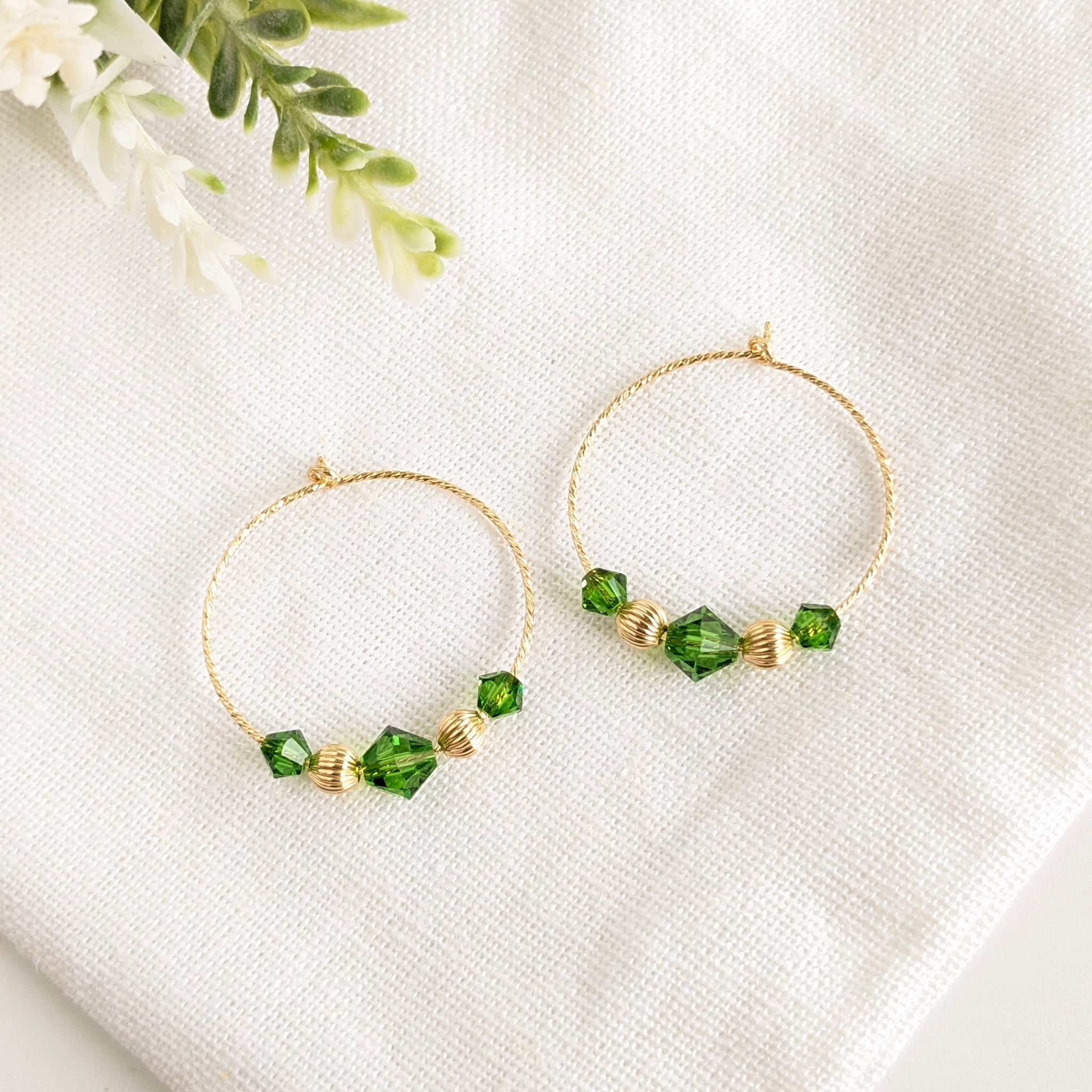Green and Gold Hoop Earrings