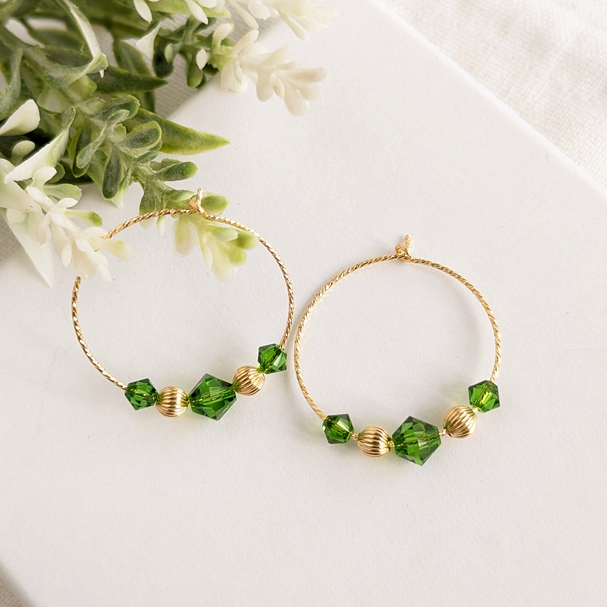 Green and Gold Hoop Earrings
