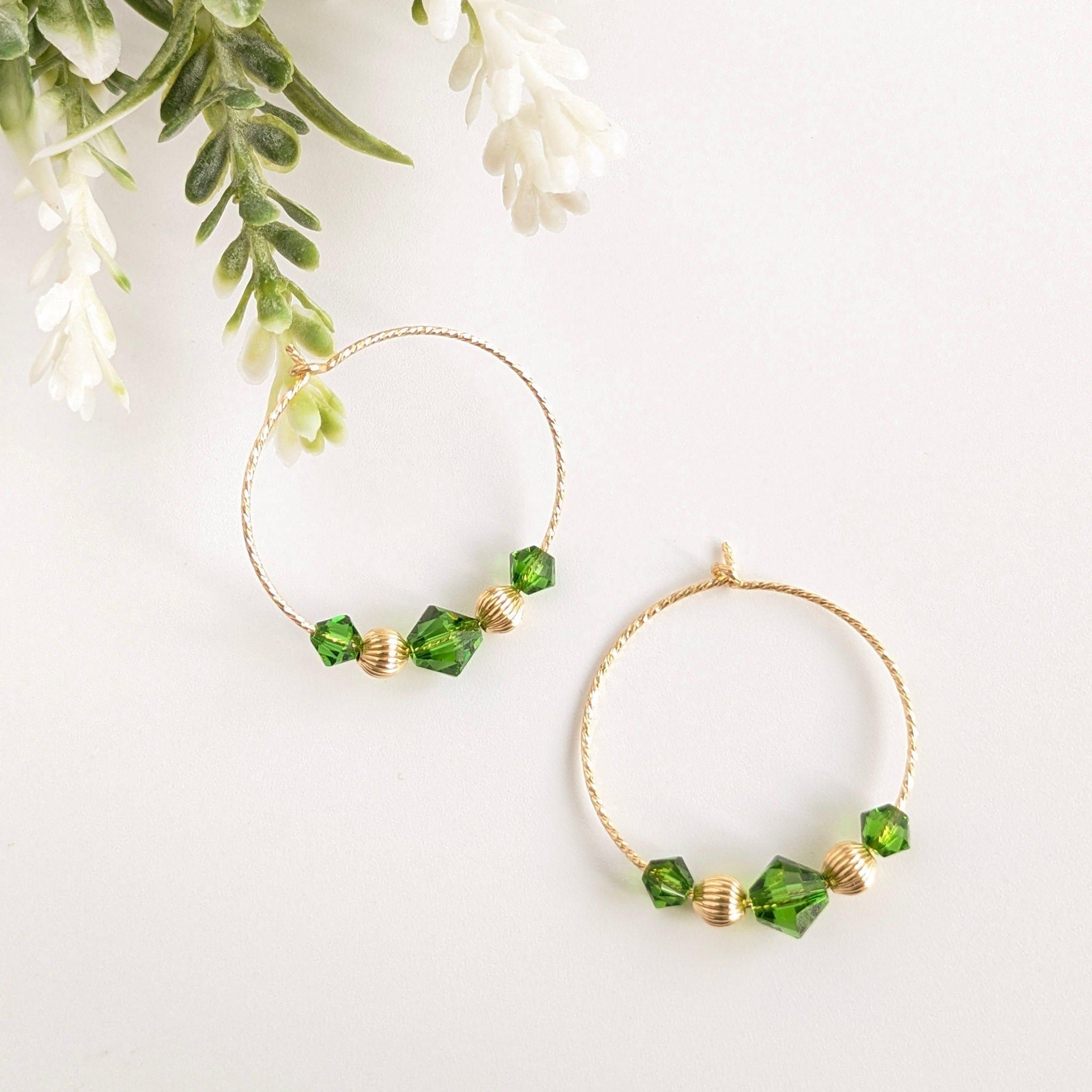 Green and Gold Hoop Earrings