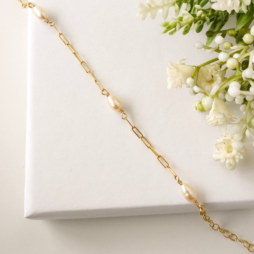 Paperclip Chain and Pearl Bracelet