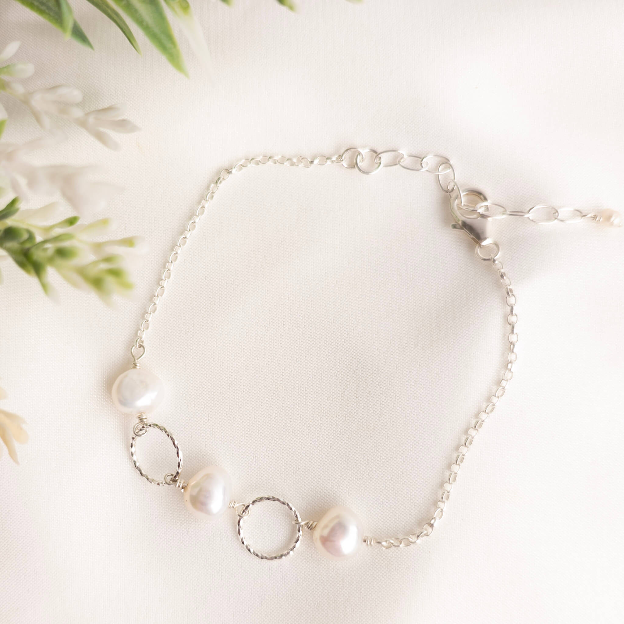 Pearl and Hoop Silver Bracelet