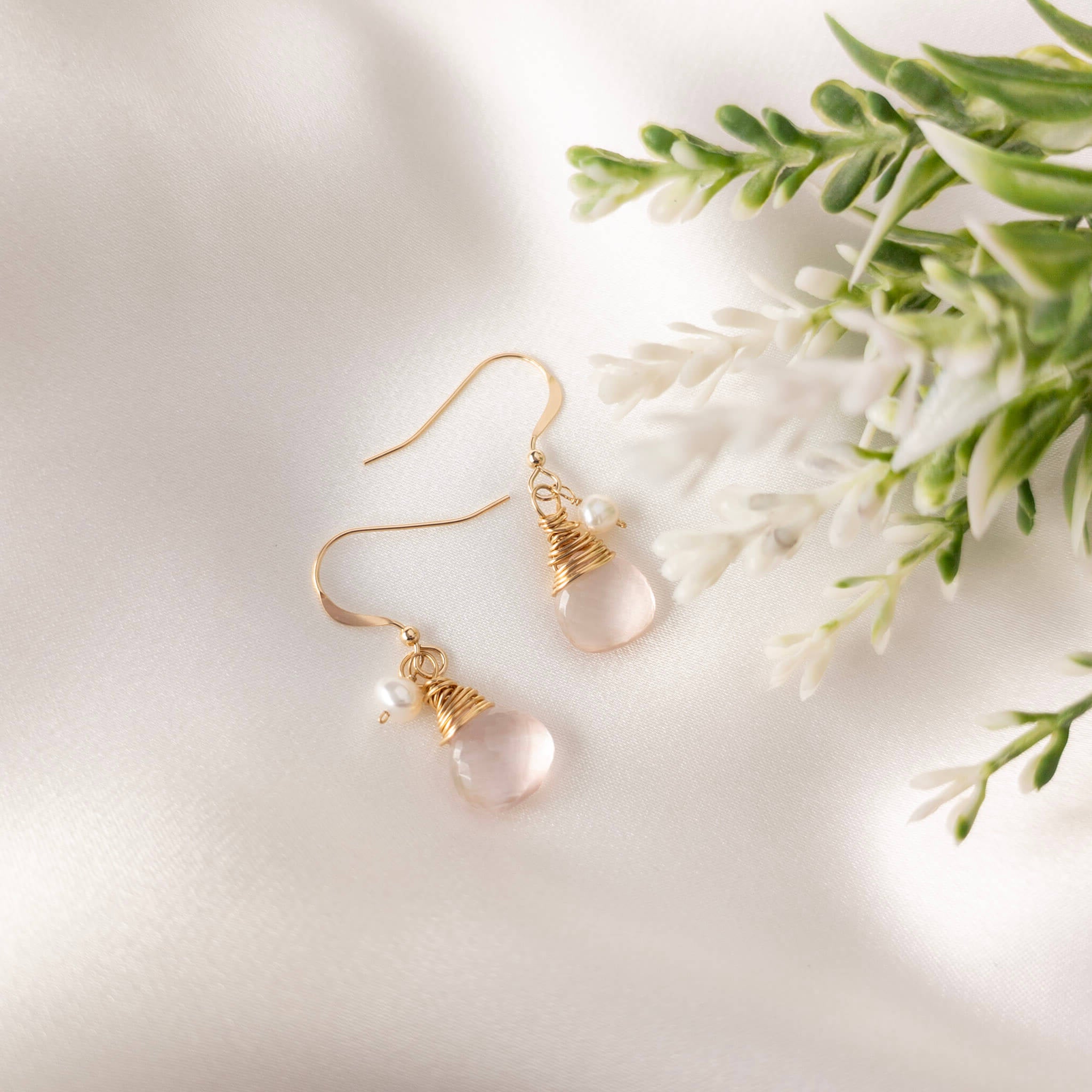rose quartz and pearl earrings