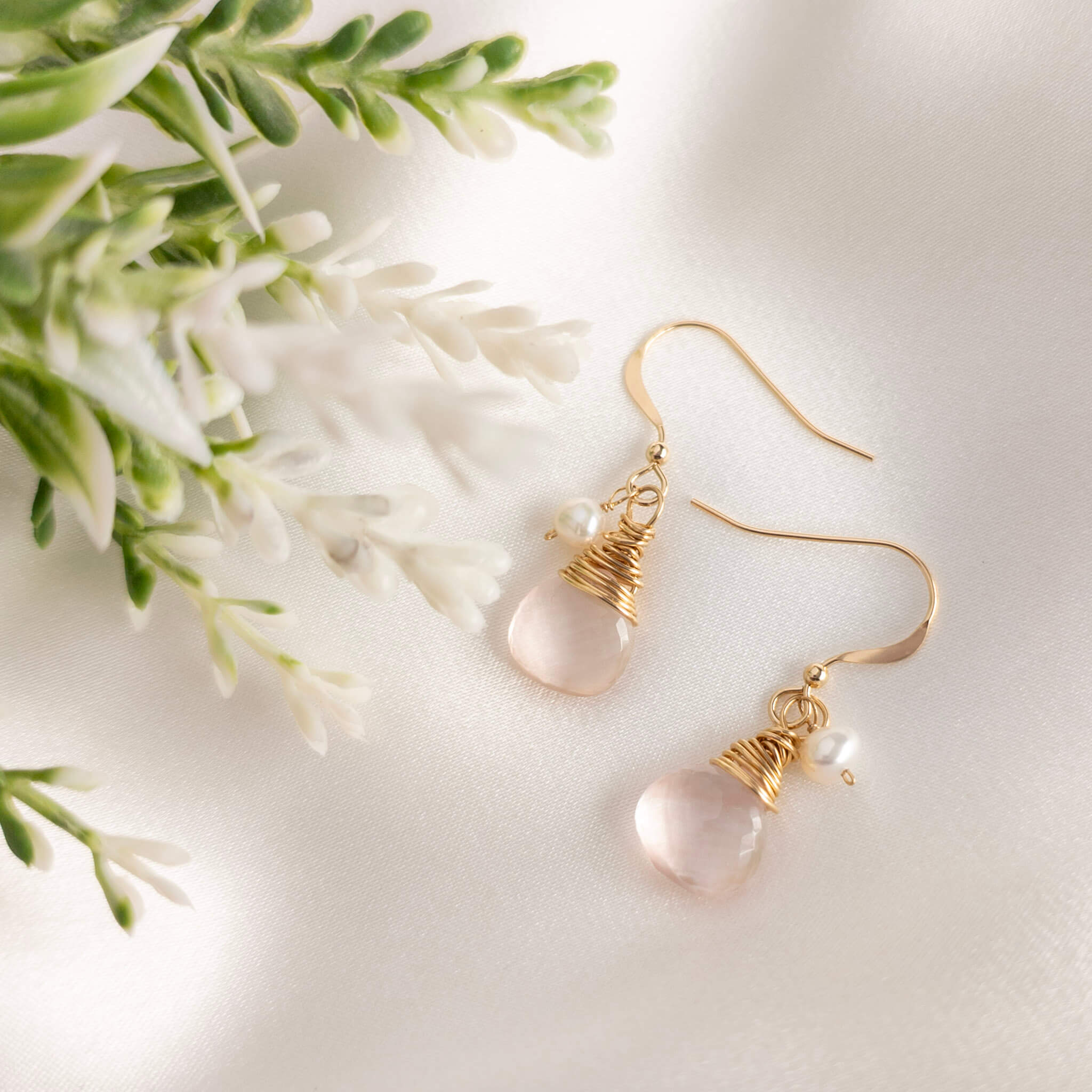 rose quartz and pearl earrings