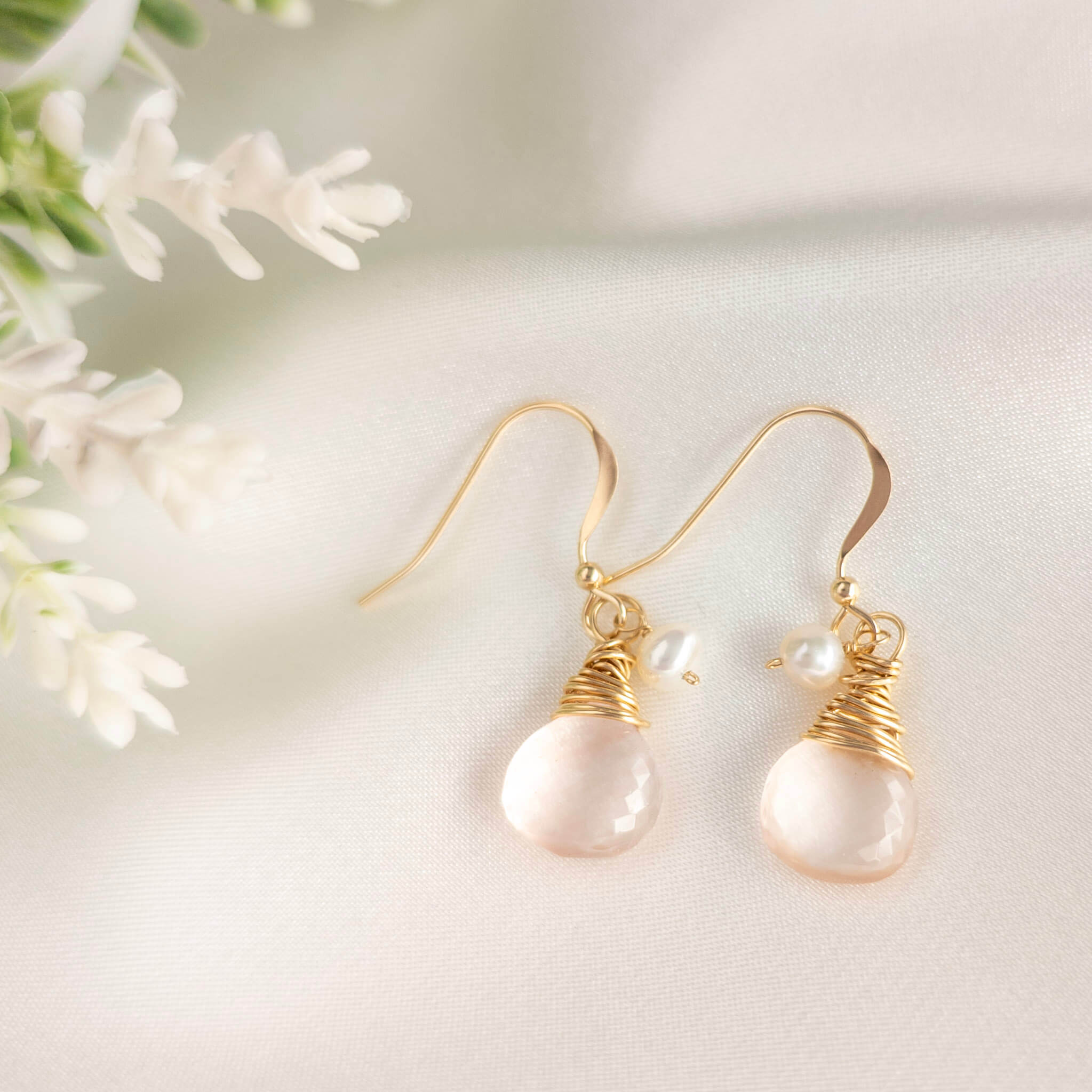 rose quartz and pearl earrings