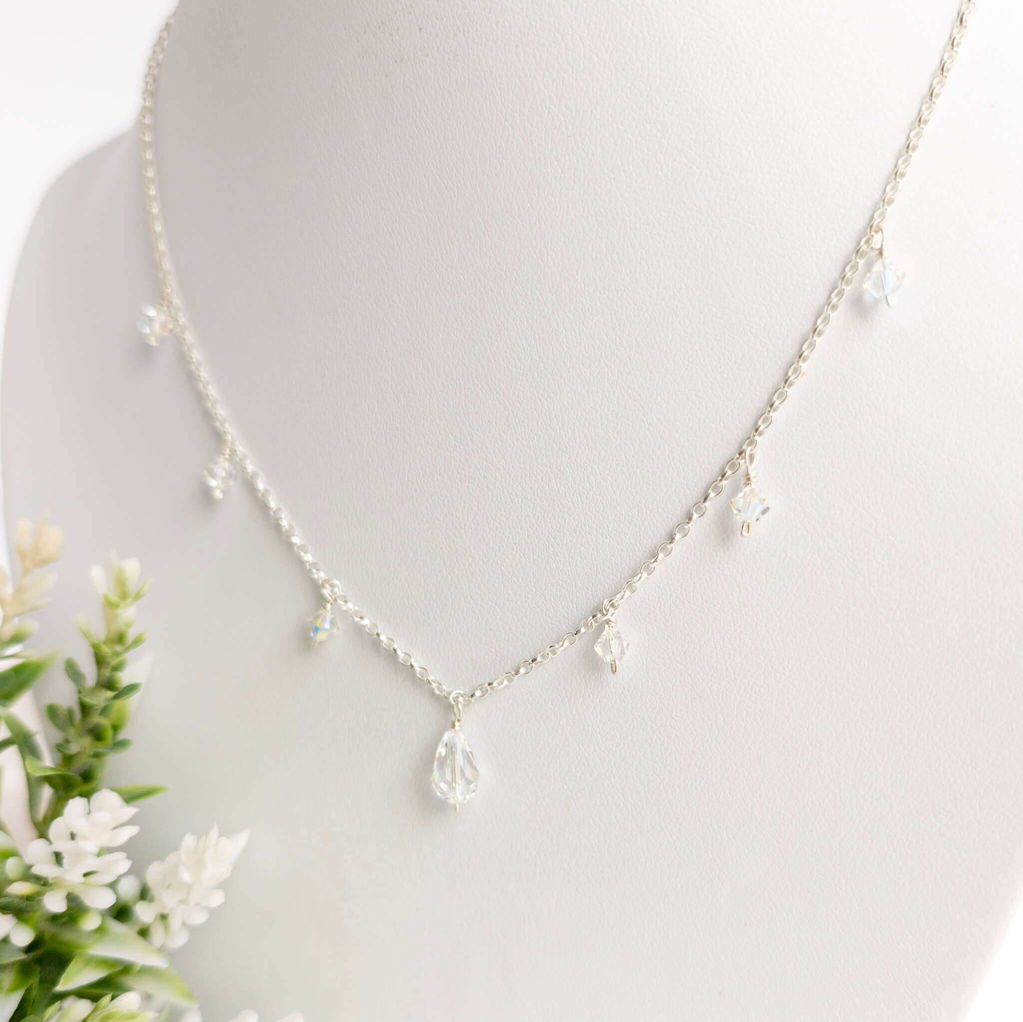 Sterling Silver crystal Drop Necklace