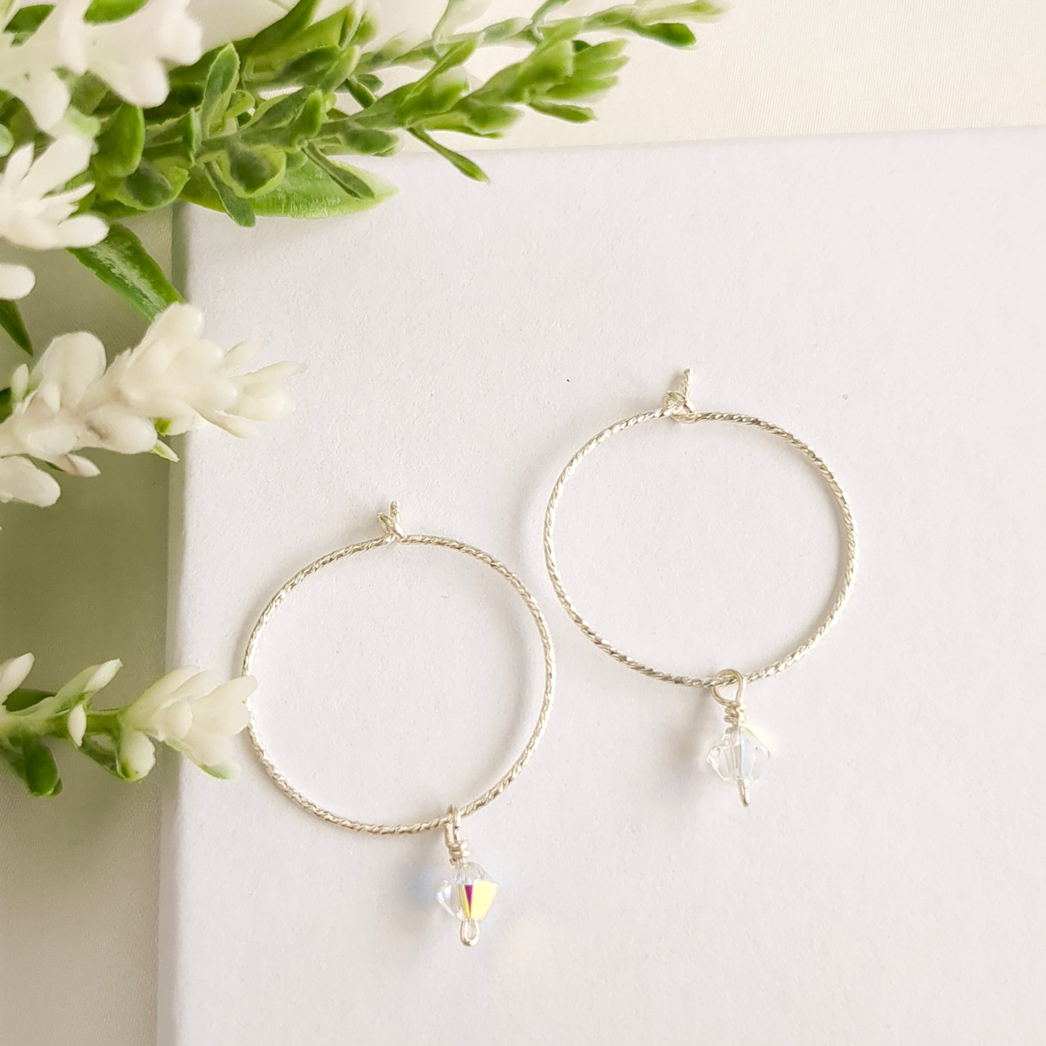 Sterling Silver Hoop Earrings with Crystals