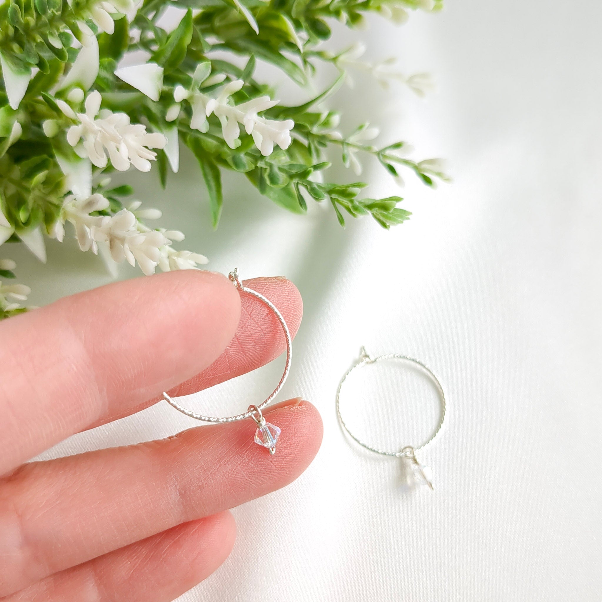 Sterling Silver Hoop Earrings with Crystals