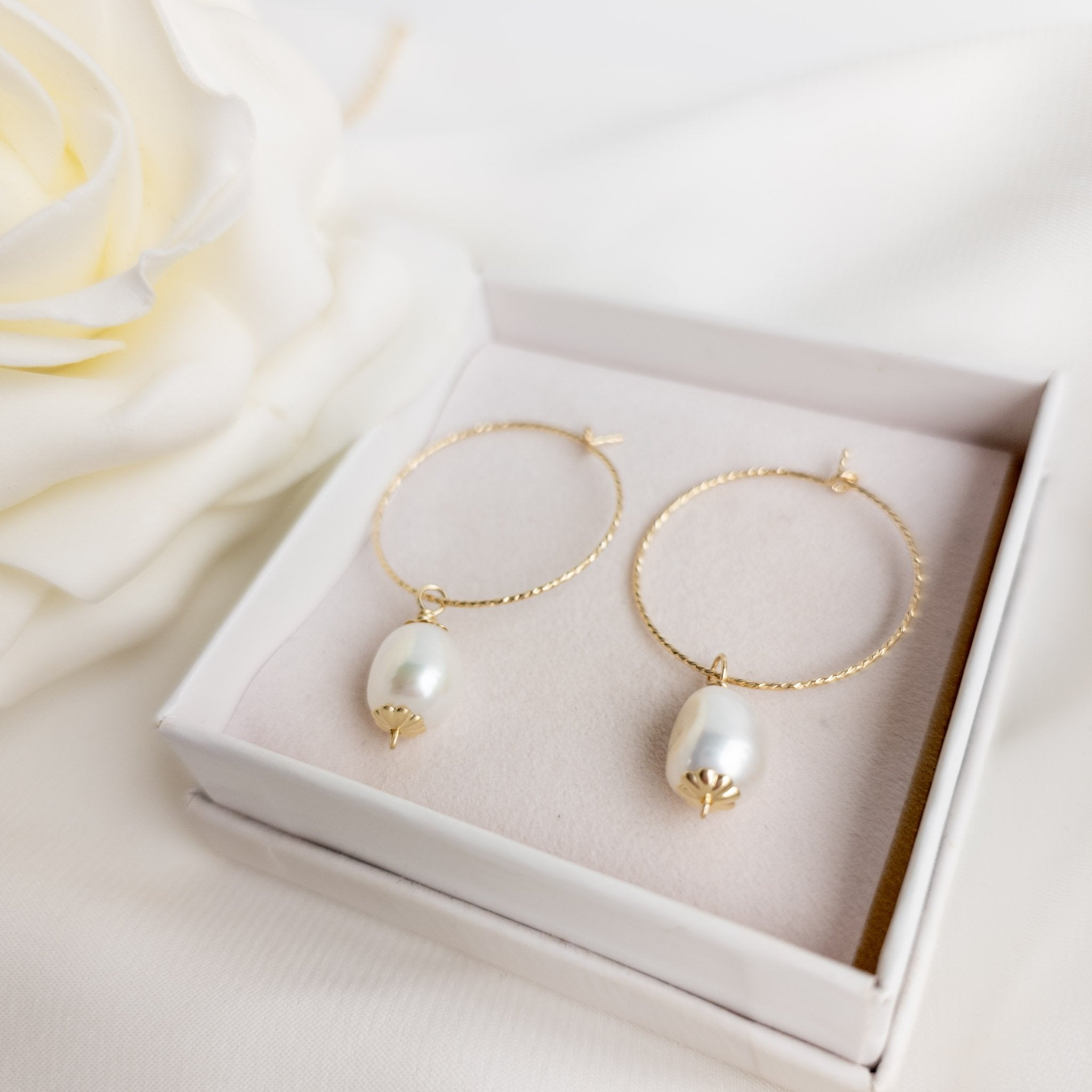 gold hoop earrings with vintage style pearl