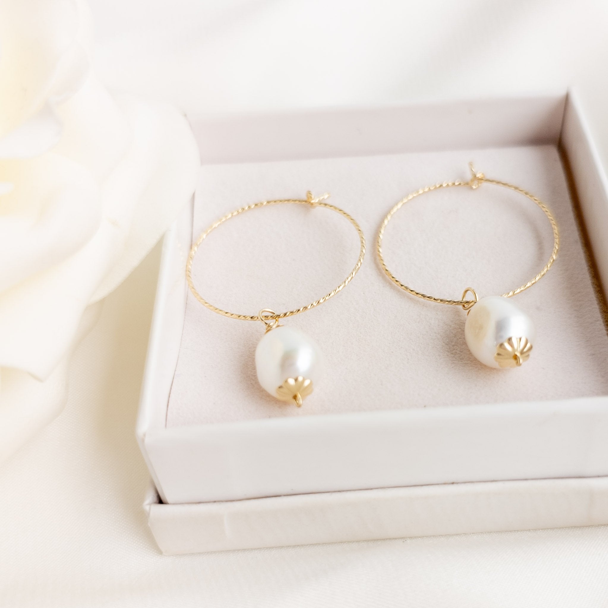 gold hoop earrings with vintage style pearl