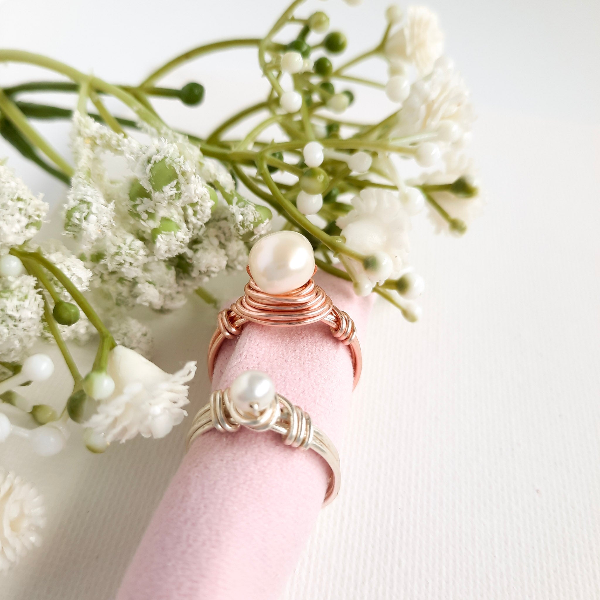 Wire Wrapped Rings - Freshwater Pearls - Watermeadow Lane Jewellery