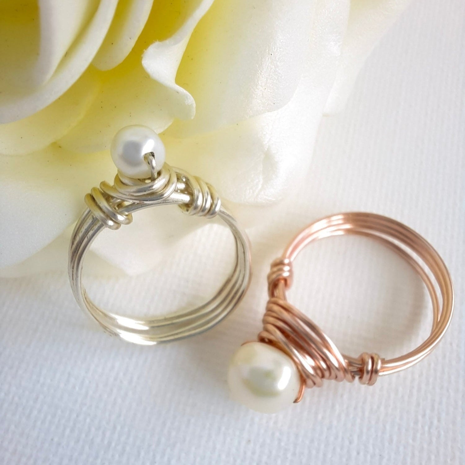 Wire Wrapped Rings - Freshwater Pearls - Watermeadow Lane Jewellery
