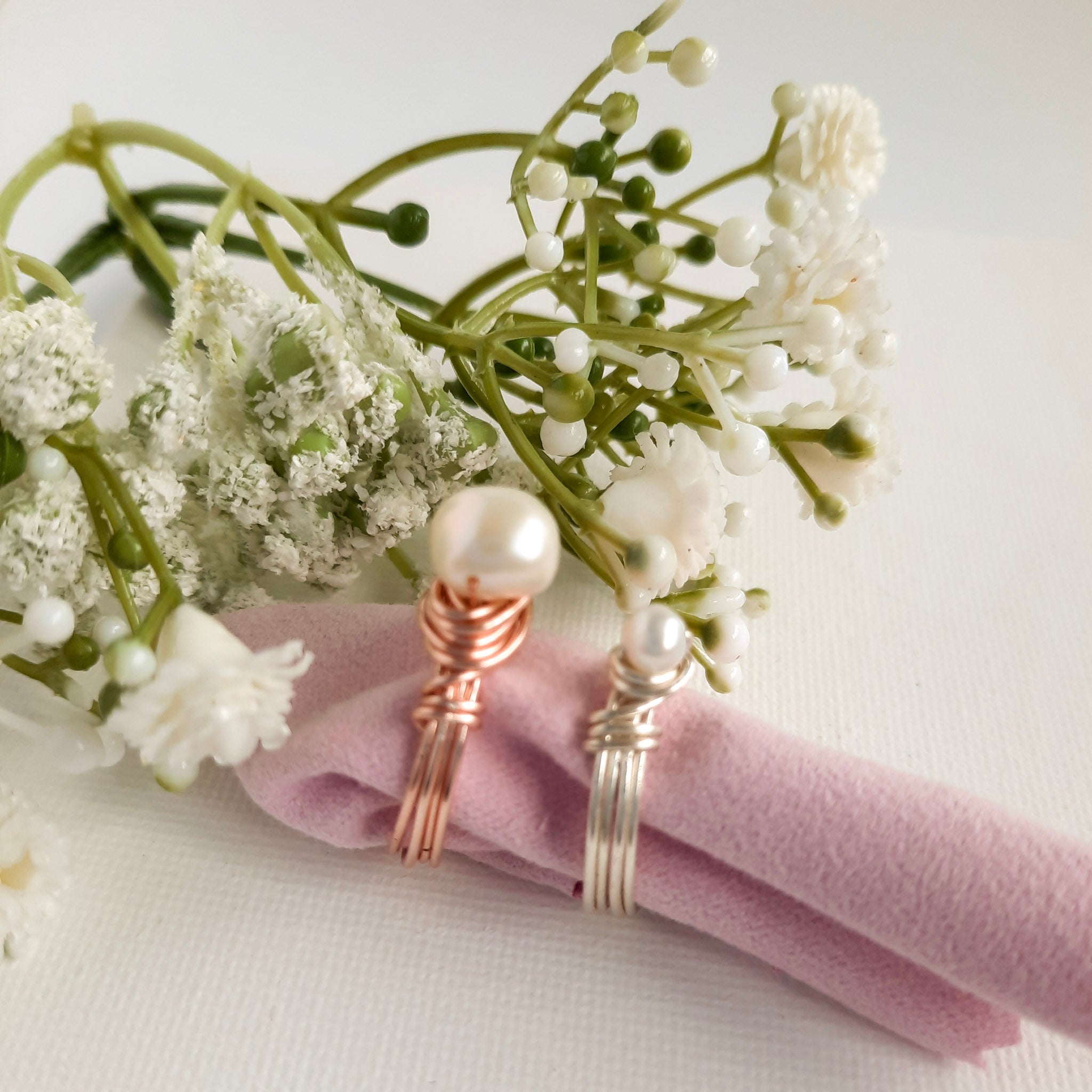 Wire Wrapped Rings - Freshwater Pearls - Watermeadow Lane Jewellery