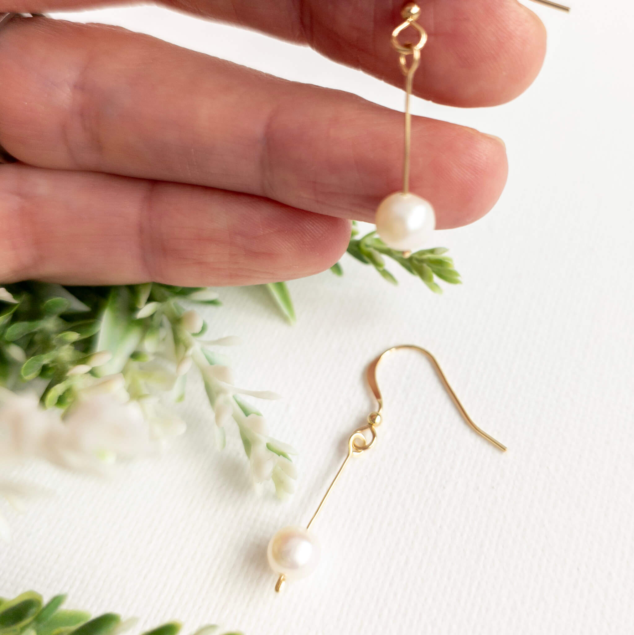 Contemporary Pearl & Gold Drop Earrings