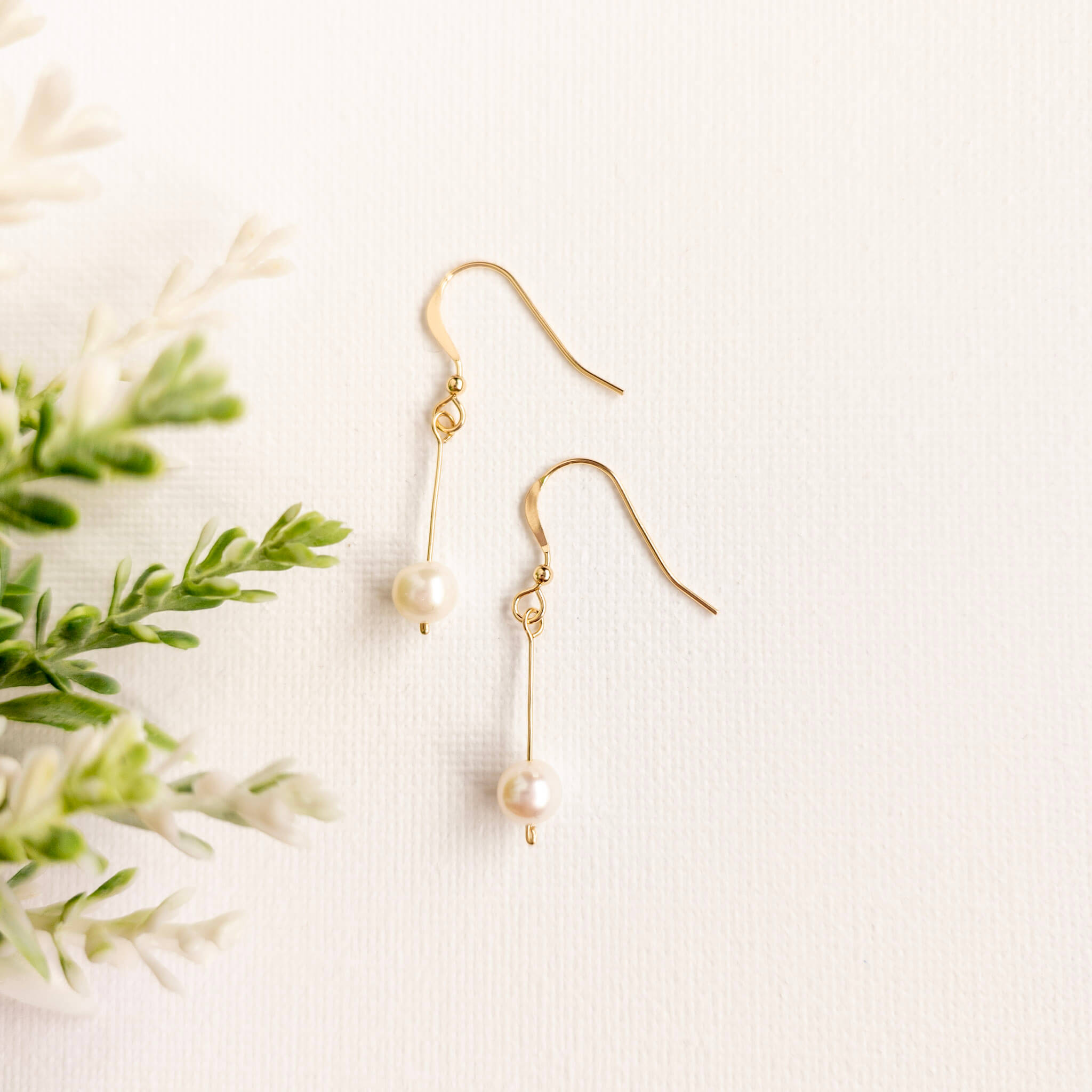 Contemporary Pearl & Gold Drop Earrings