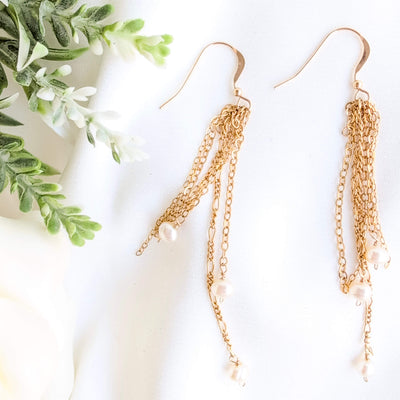 Gold & Pearl Chain Earrings