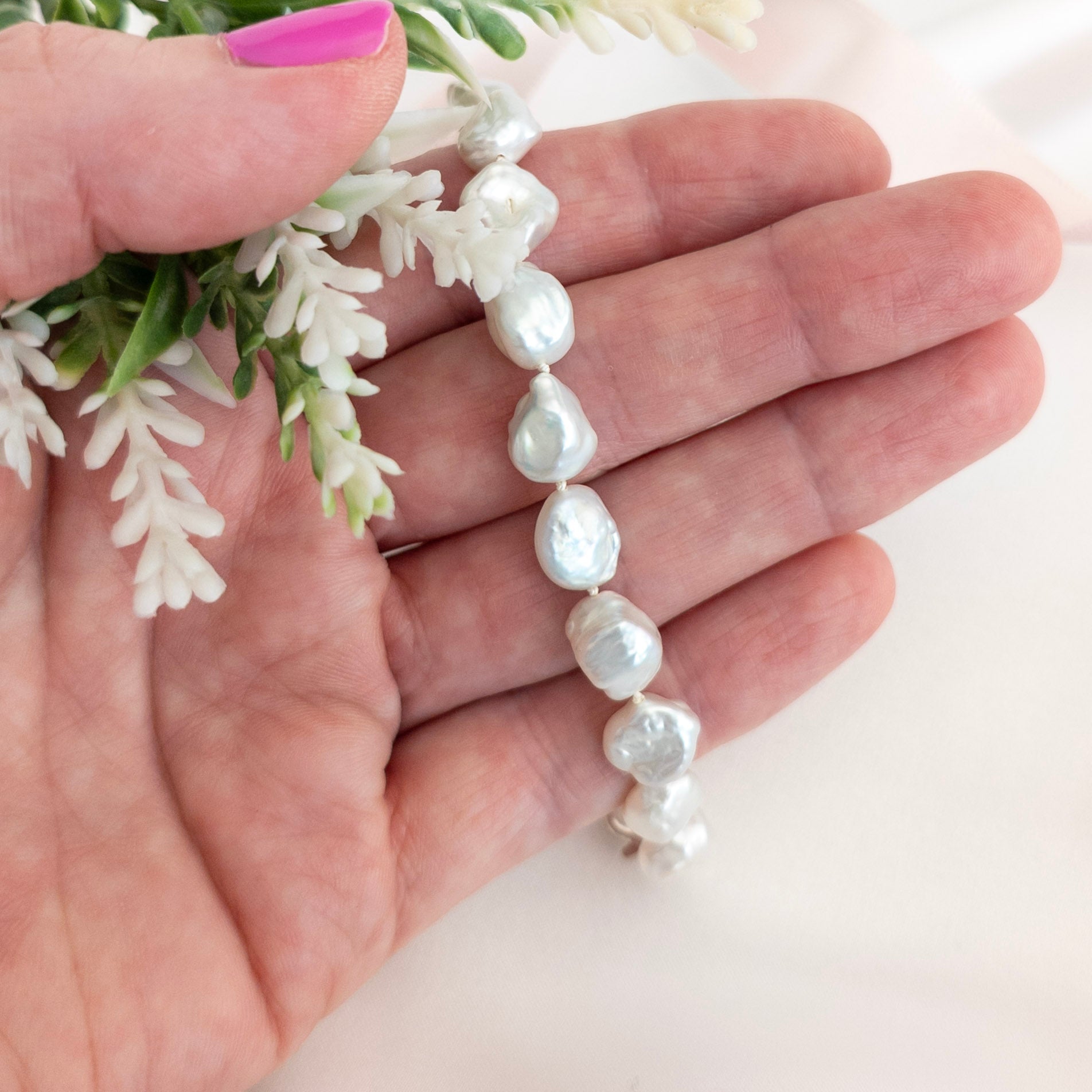 Keshi Pearl Bracelet with silver pearls