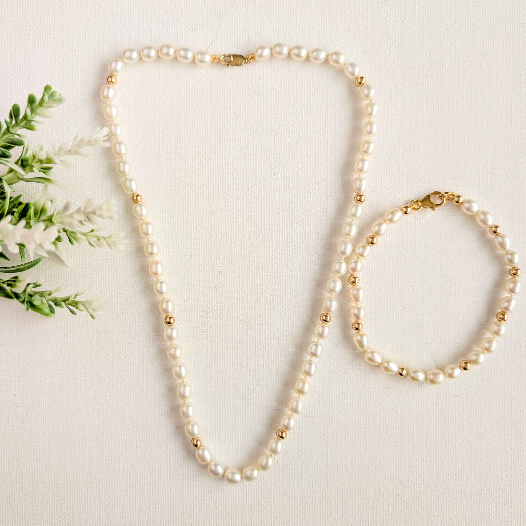 Restrung pearl necklace and bracelet