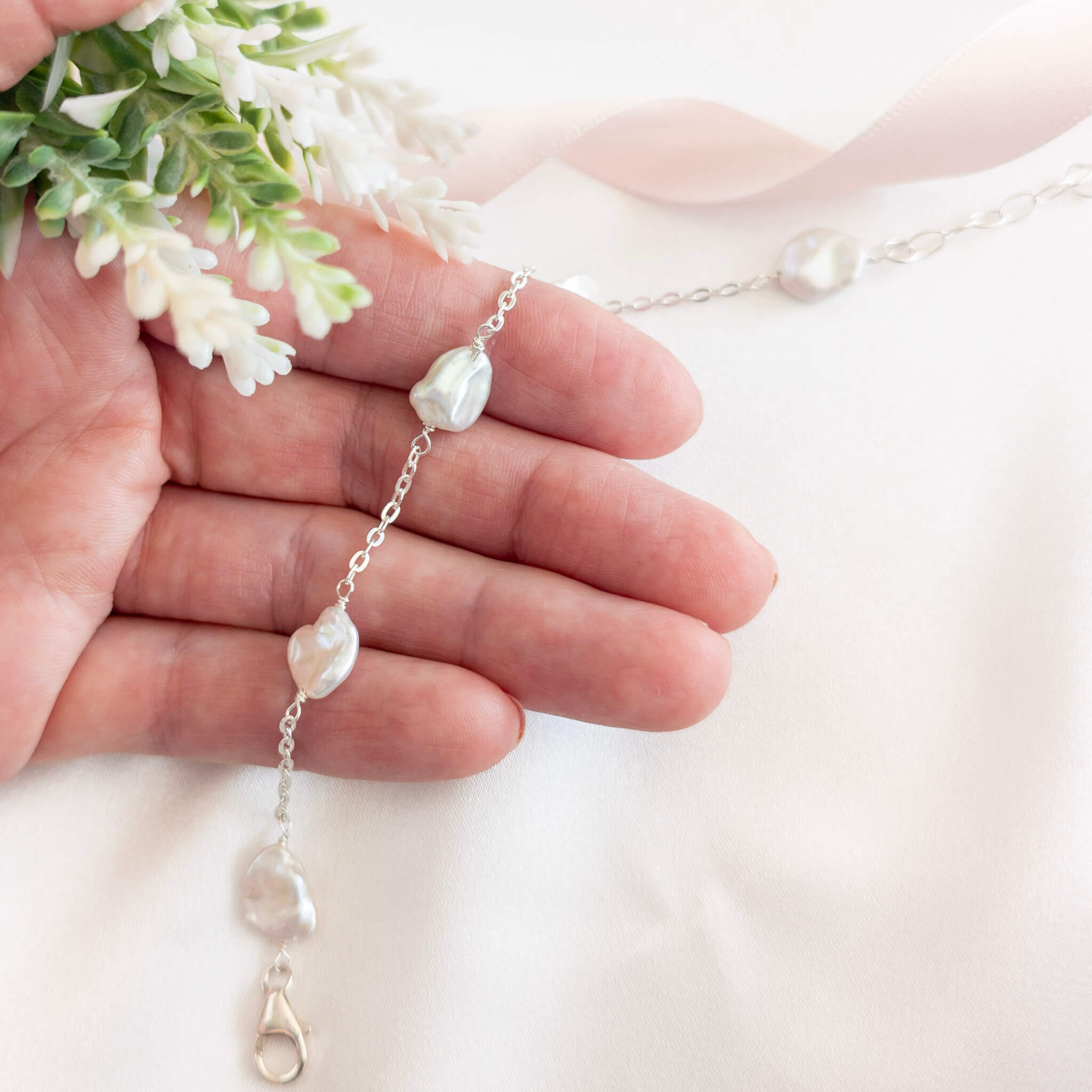 Pearl and Sterling Silver Chain Bracelet