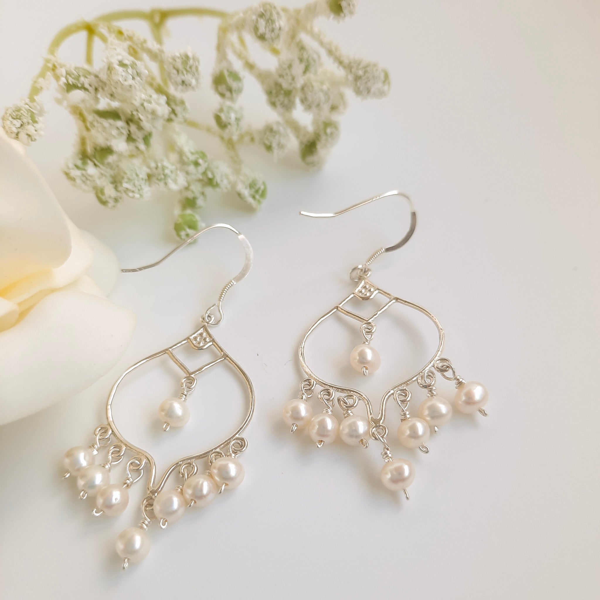 Statement Pearl and silver Earrings