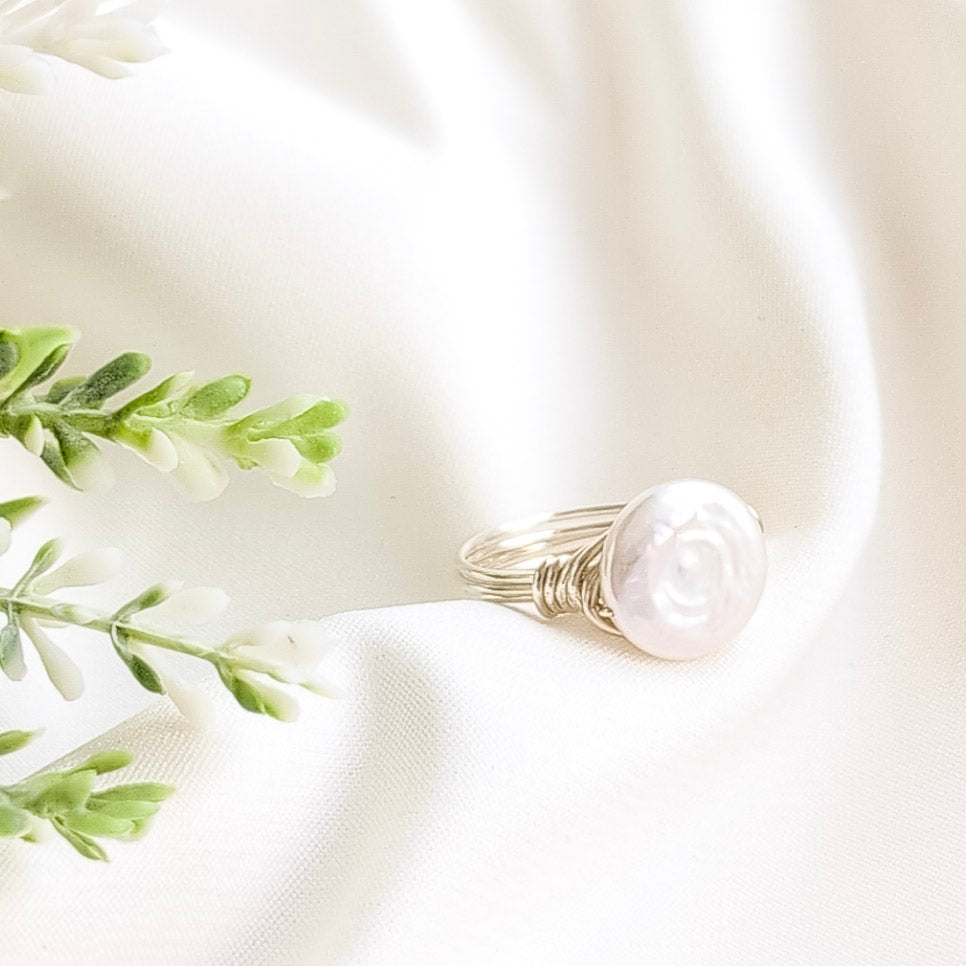 Coin Pearl Ring - Watermeadow Lane | Handmade Pearl Jewellery