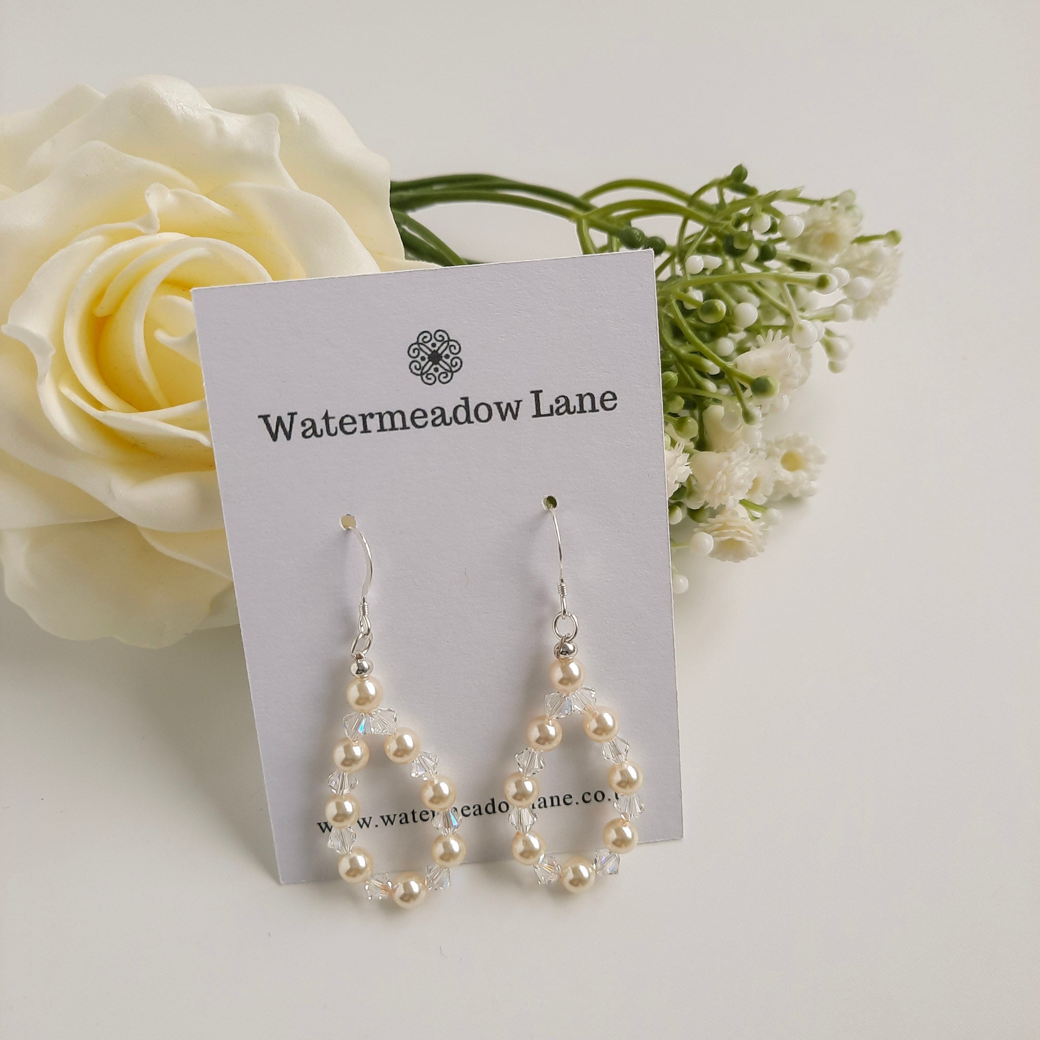 Cream & White Teardrop Earrings - Watermeadow Lane Jewellery
