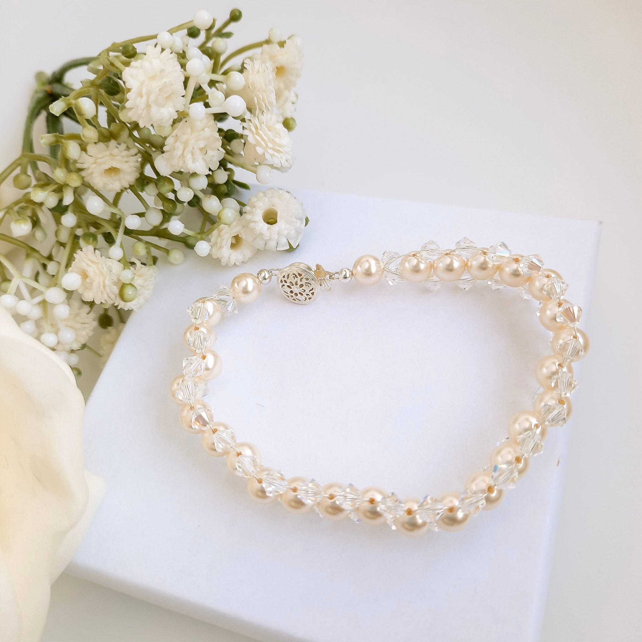 Crystal & Pearl Entwined Bracelet - Watermeadow Lane Jewellery