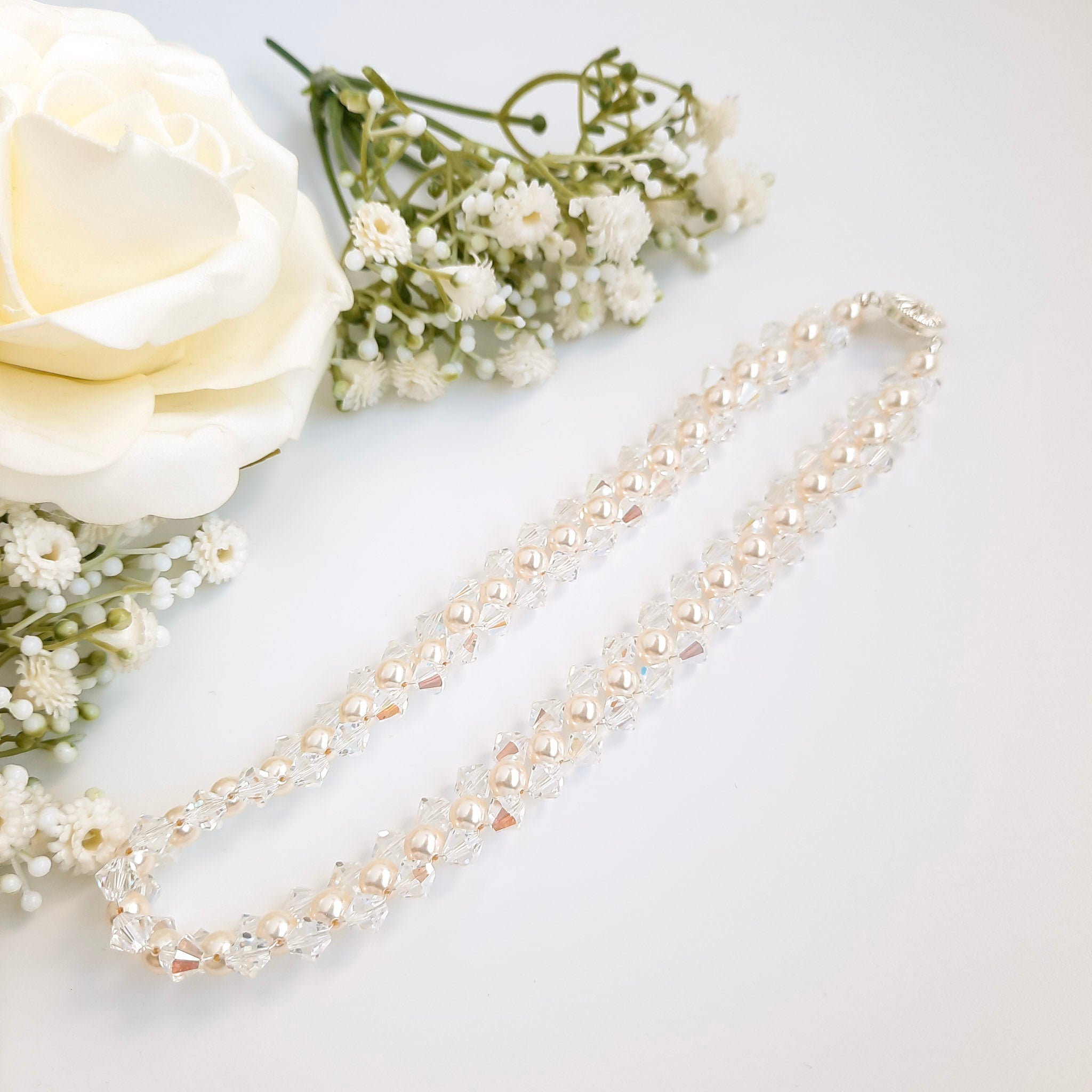 Crystal & Pearl Entwined Choker - Watermeadow Lane Jewellery