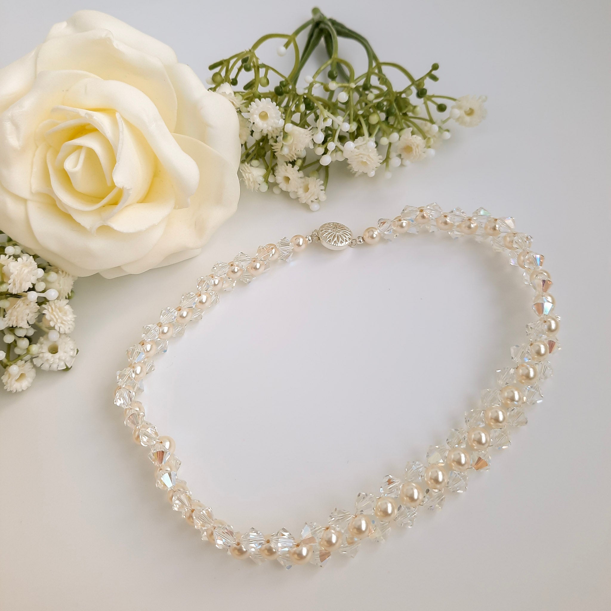 Crystal & Pearl Entwined Choker - Watermeadow Lane Jewellery