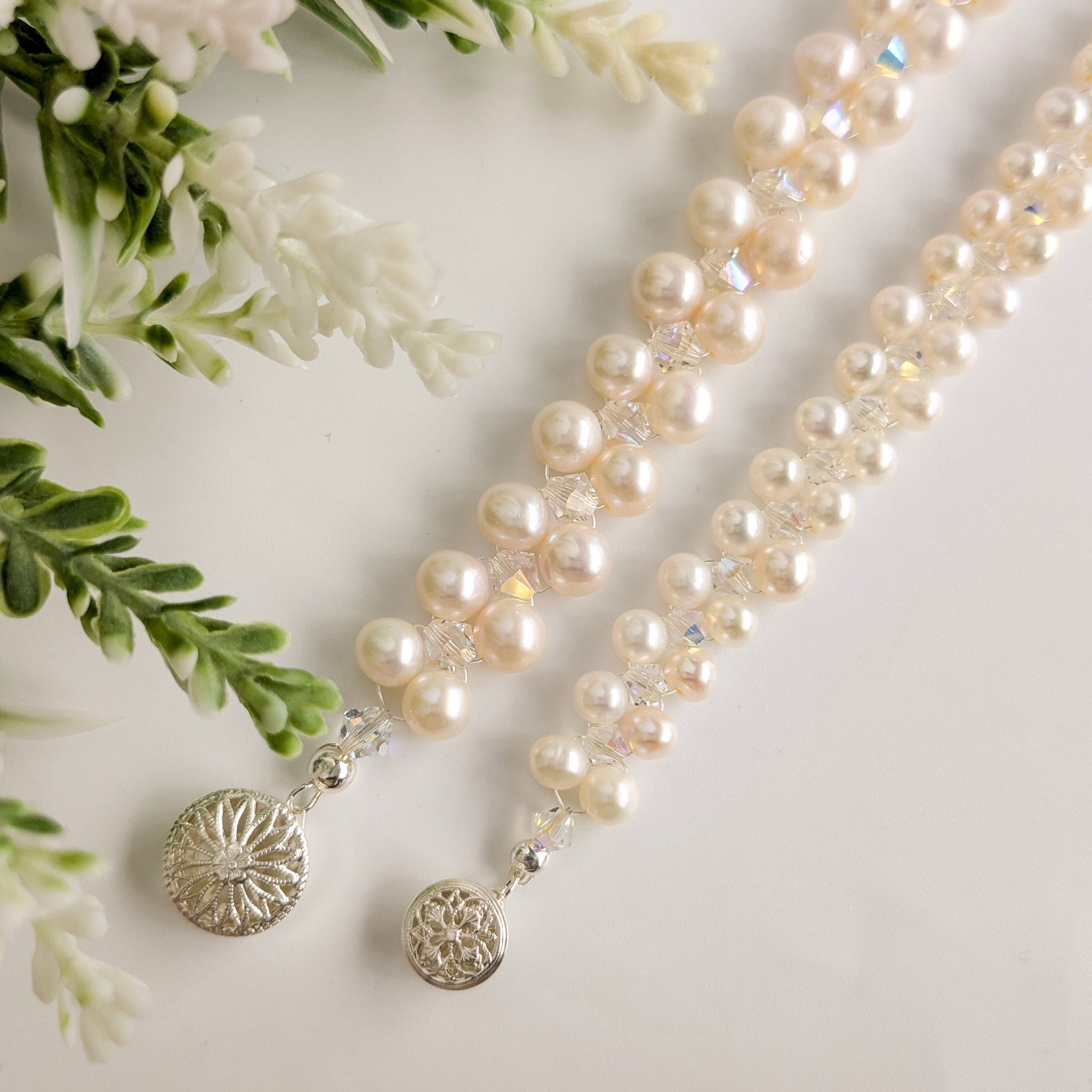 Double Pearl & Crystal Bracelet - Watermeadow Lane Jewellery