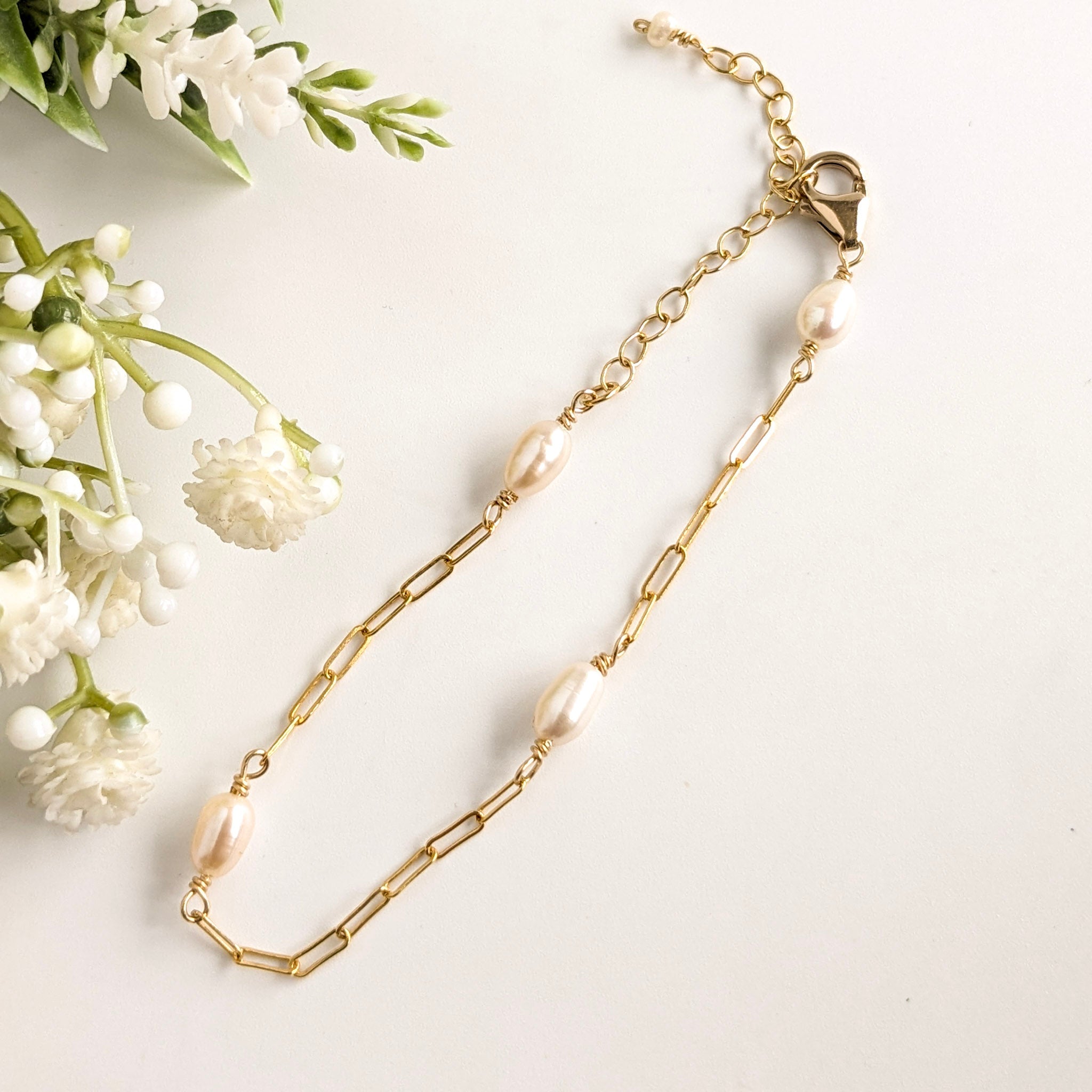 Paperclip Chain & Pearl Bracelet - Watermeadow Lane Jewellery
