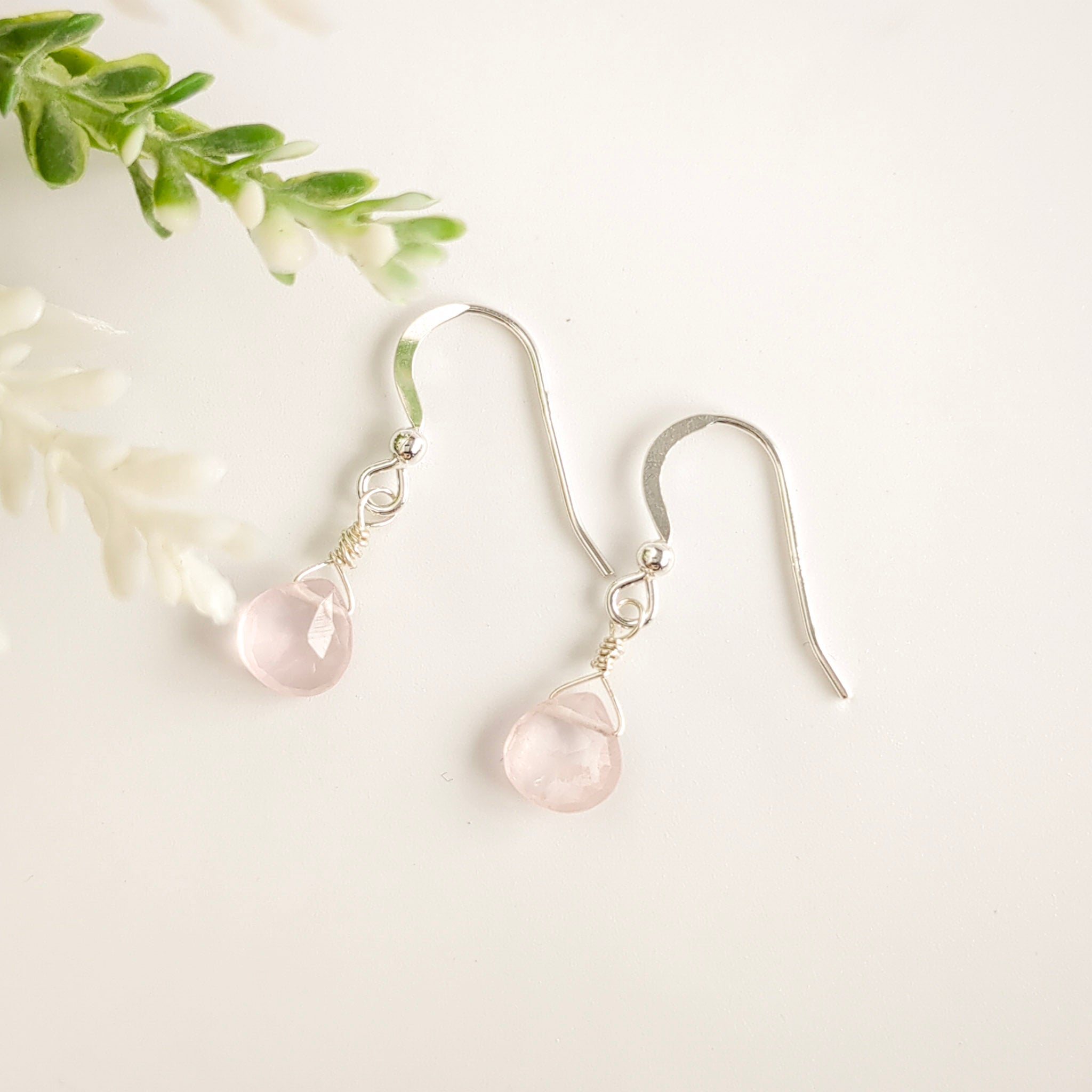 Rose Quartz Drop Earrings - Watermeadow Lane Jewellery