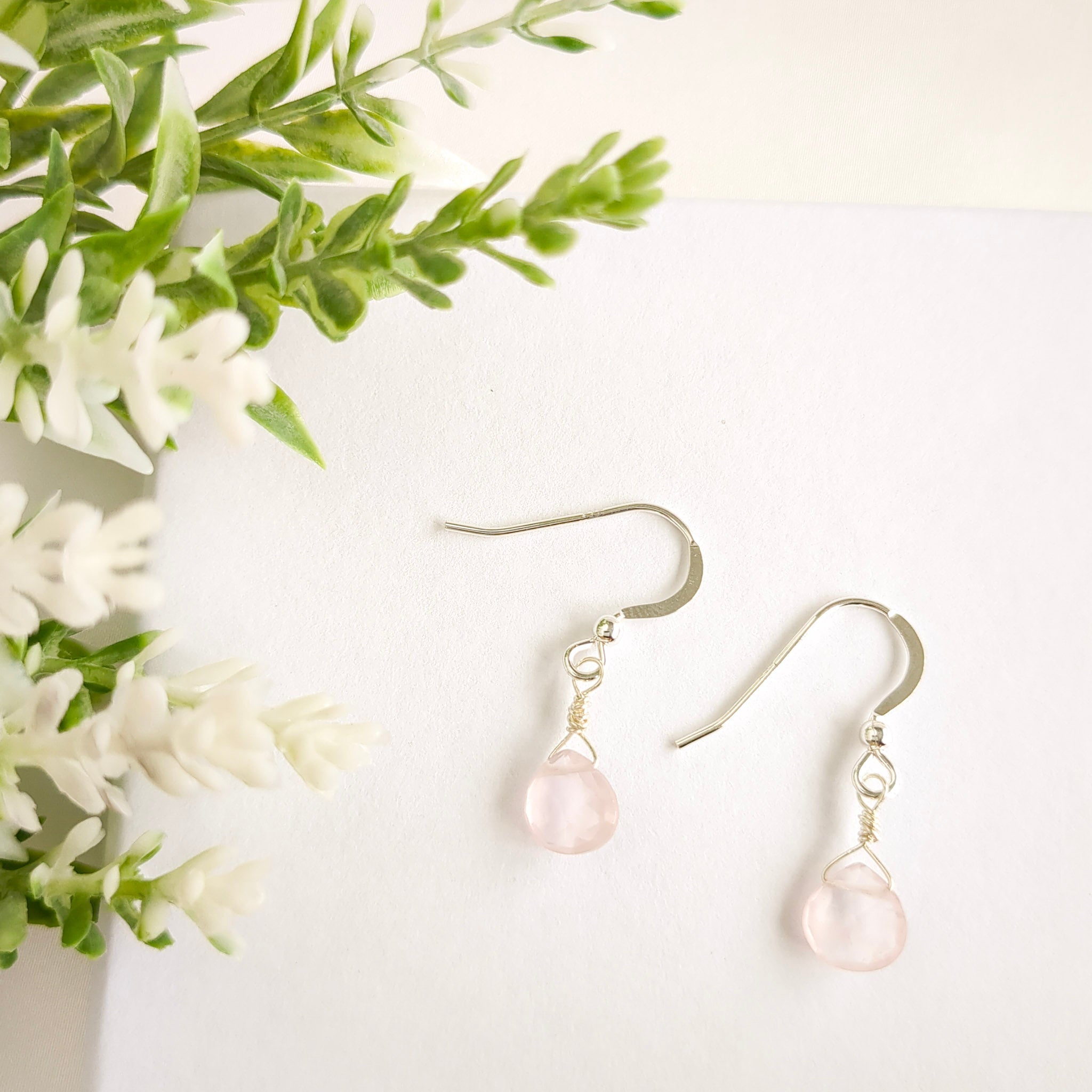 Rose Quartz Drop Earrings - Watermeadow Lane Jewellery
