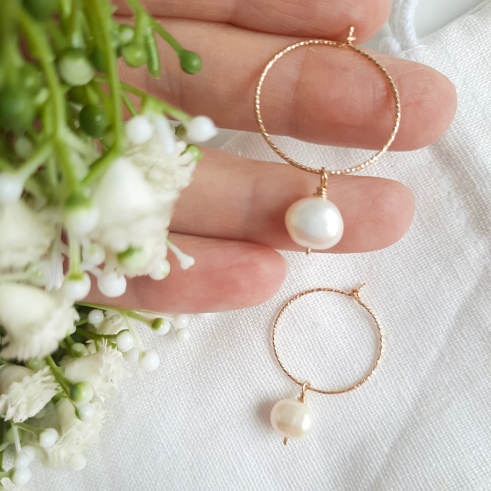 Gold hoop pearl earrings