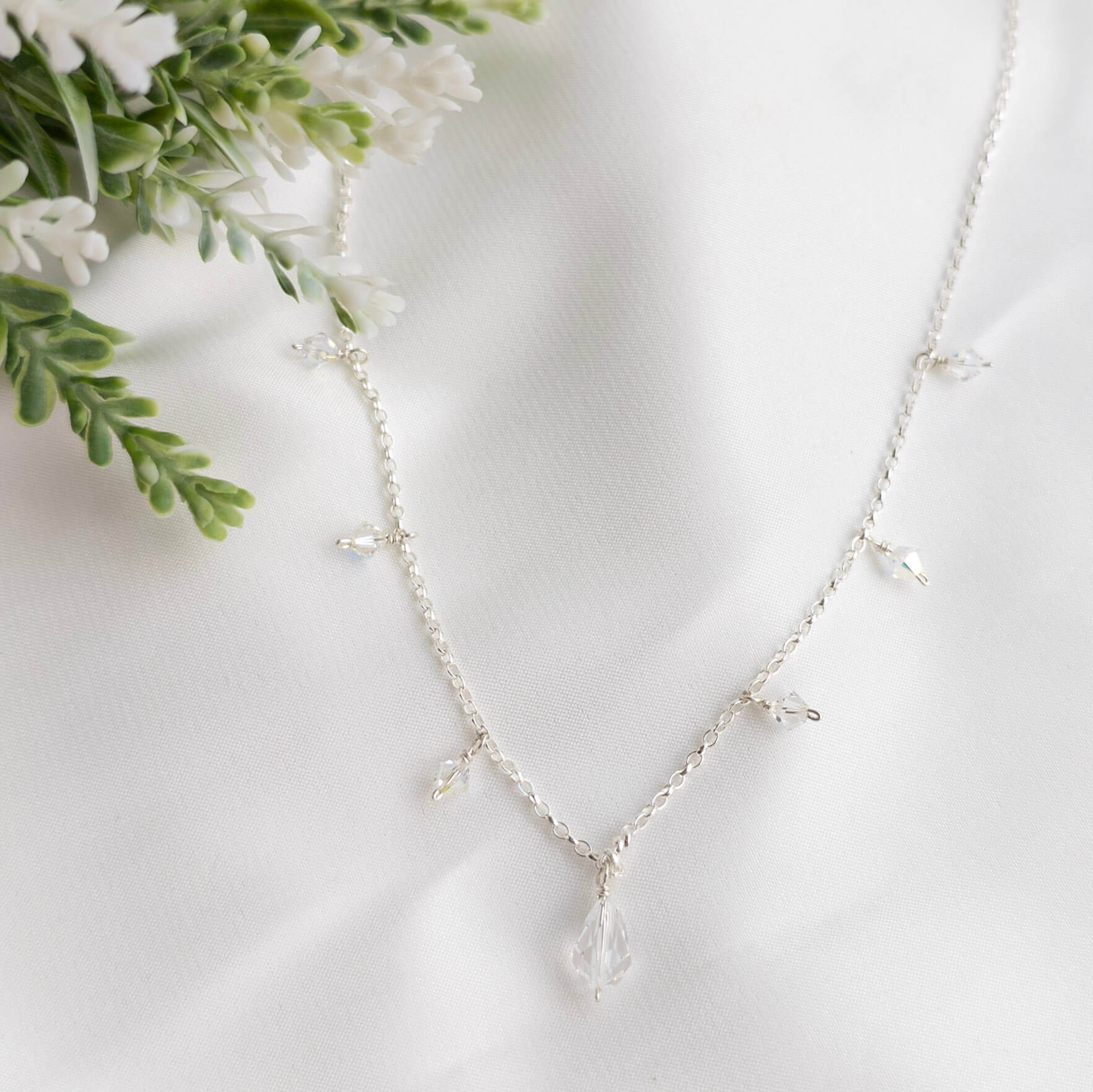 Sterling Silver crystal Drop Necklace