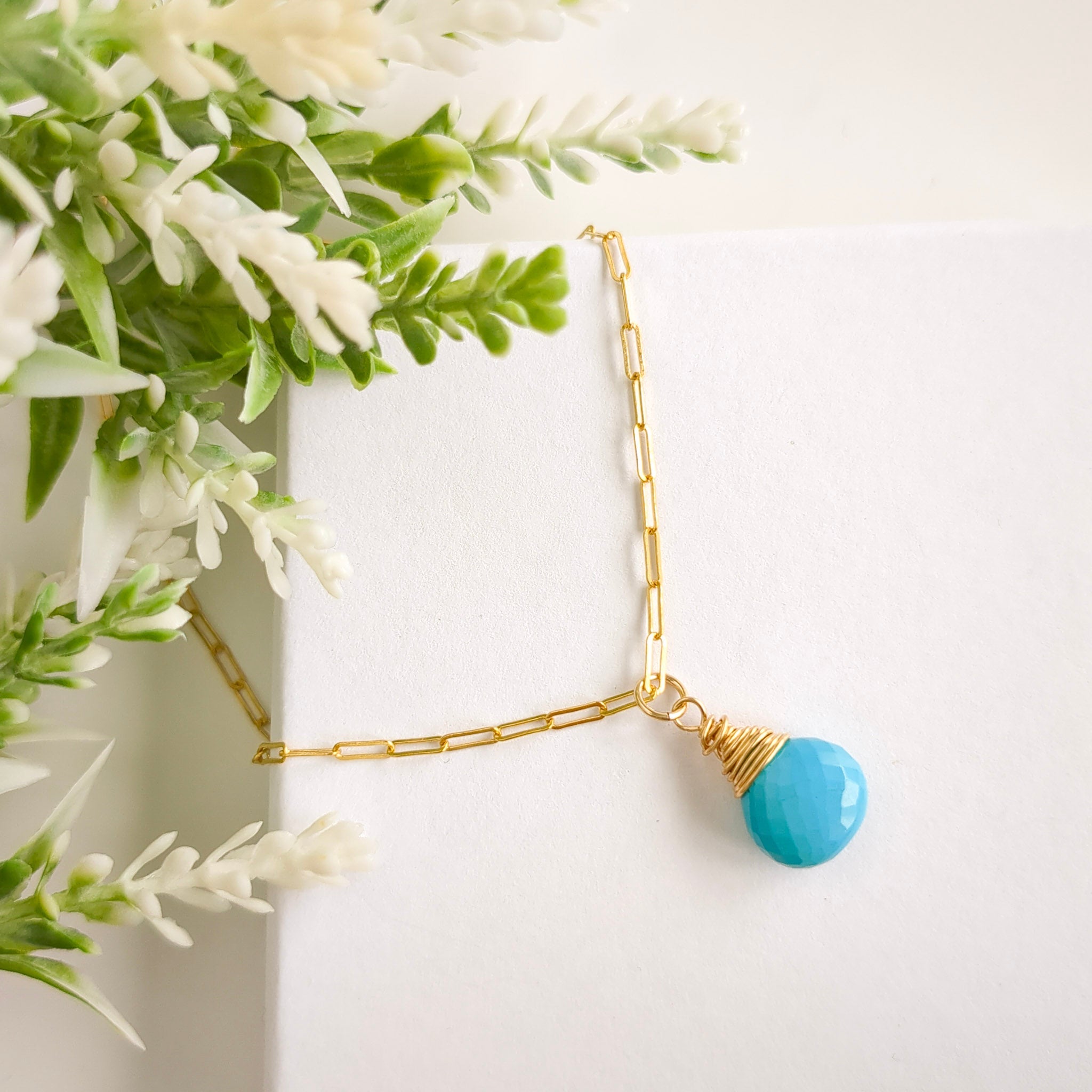 Turquoise Pendant with Gold Chain - Watermeadow Lane Jewellery