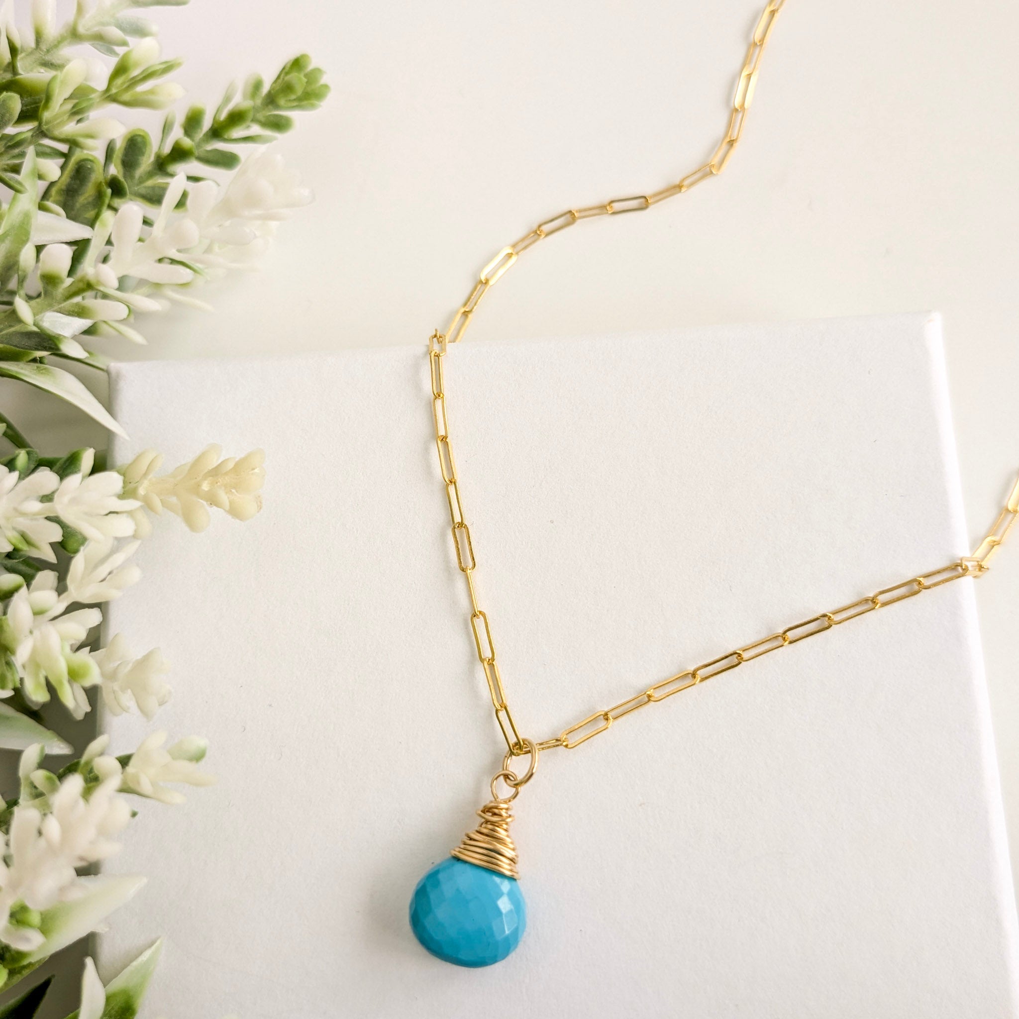 Turquoise Pendant with Gold Chain - Watermeadow Lane Jewellery