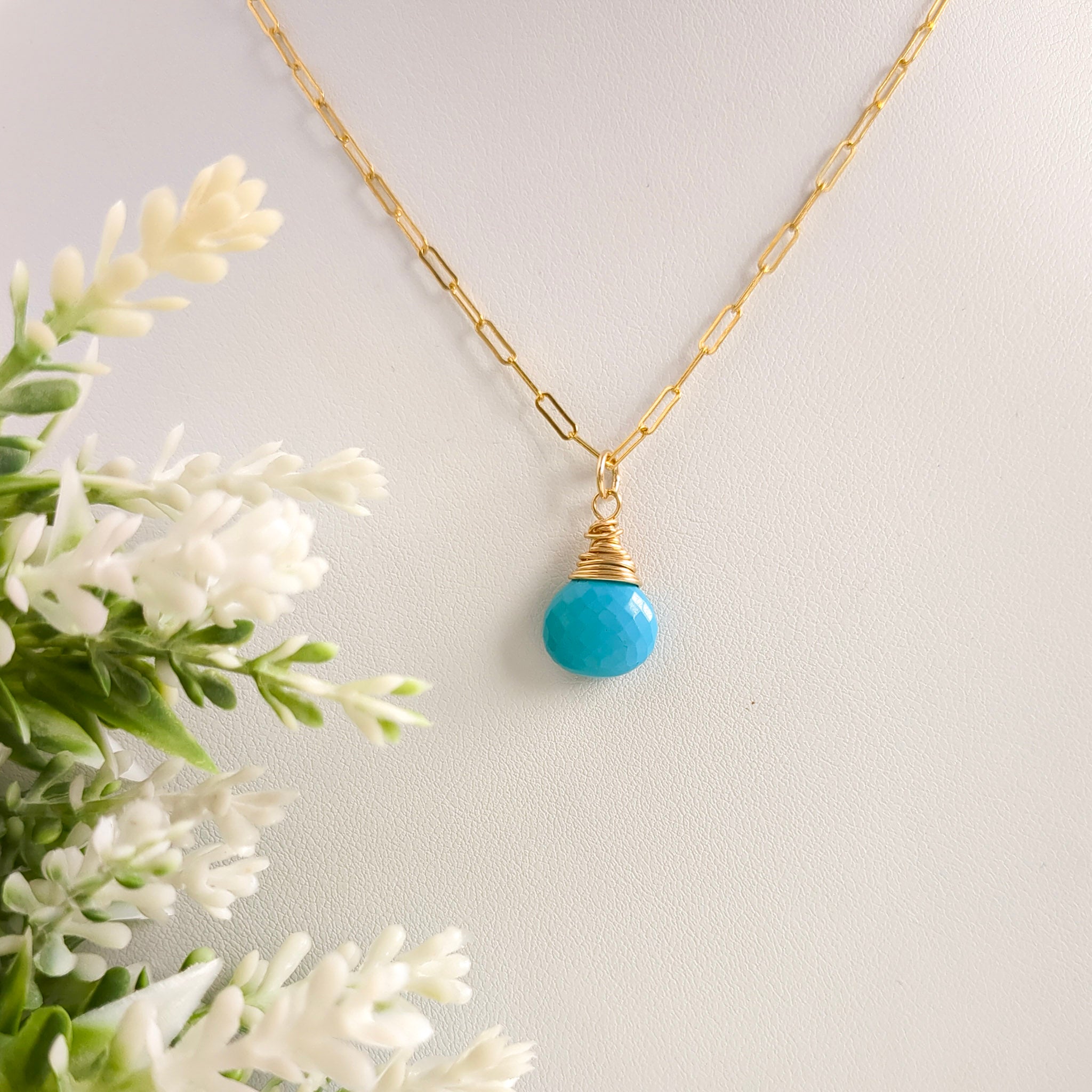 Turquoise Pendant with Gold Chain - Watermeadow Lane Jewellery